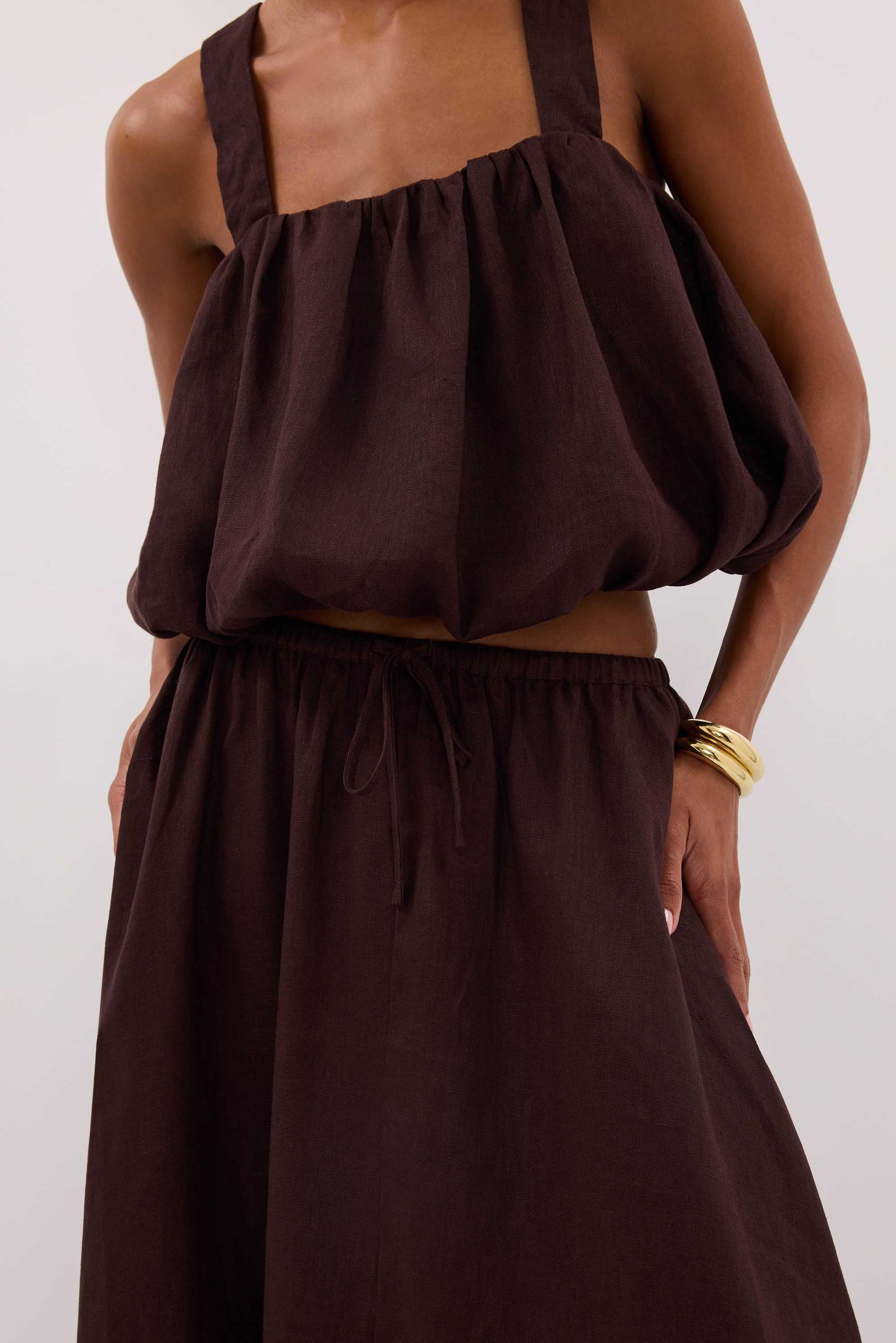 RAVELLO BURNT CHOC LINEN BUBBLE TOP - Image 2