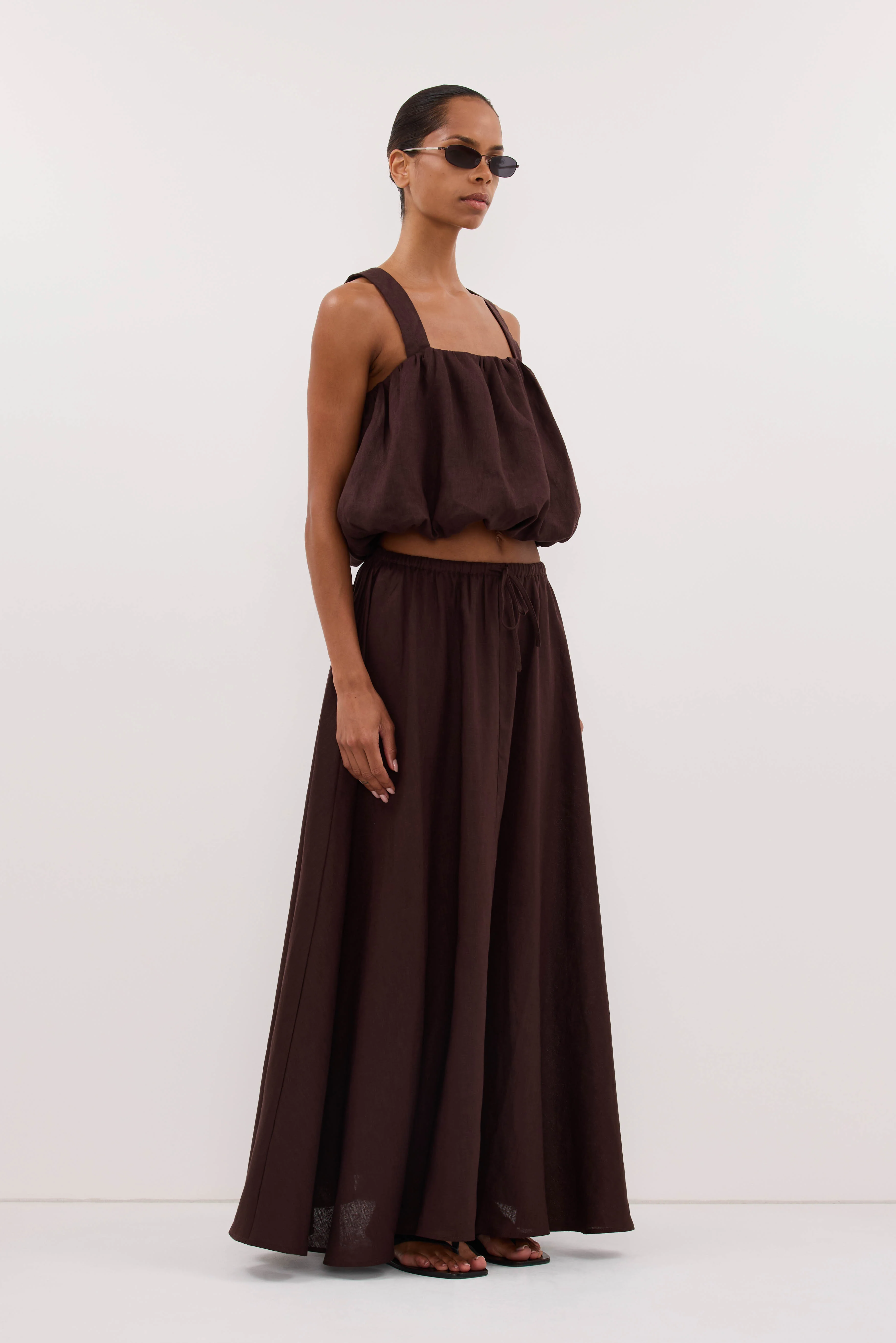RAVELLO BURNT CHOC LINEN BUBBLE TOP - Image 3