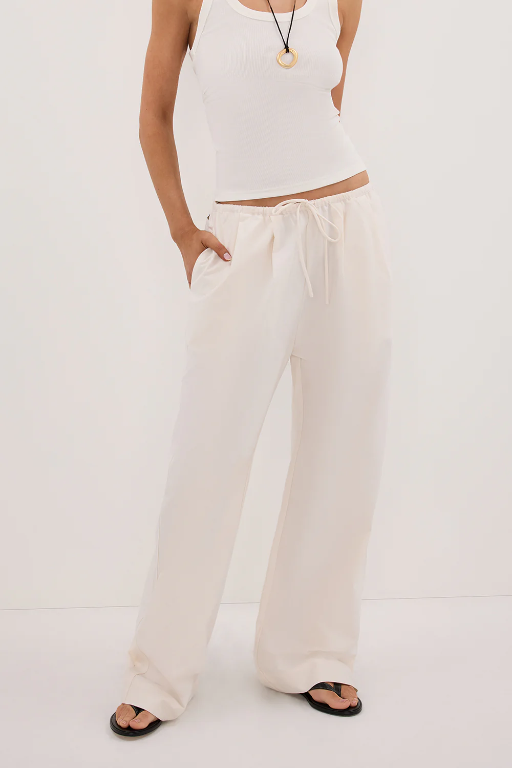 RHEA CREAM COTTON DRAWSTRING PANT - Image 2
