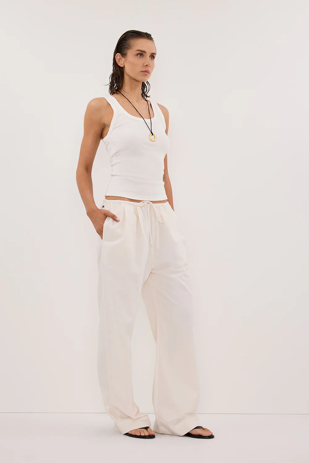 RHEA CREAM COTTON DRAWSTRING PANT - Image 3