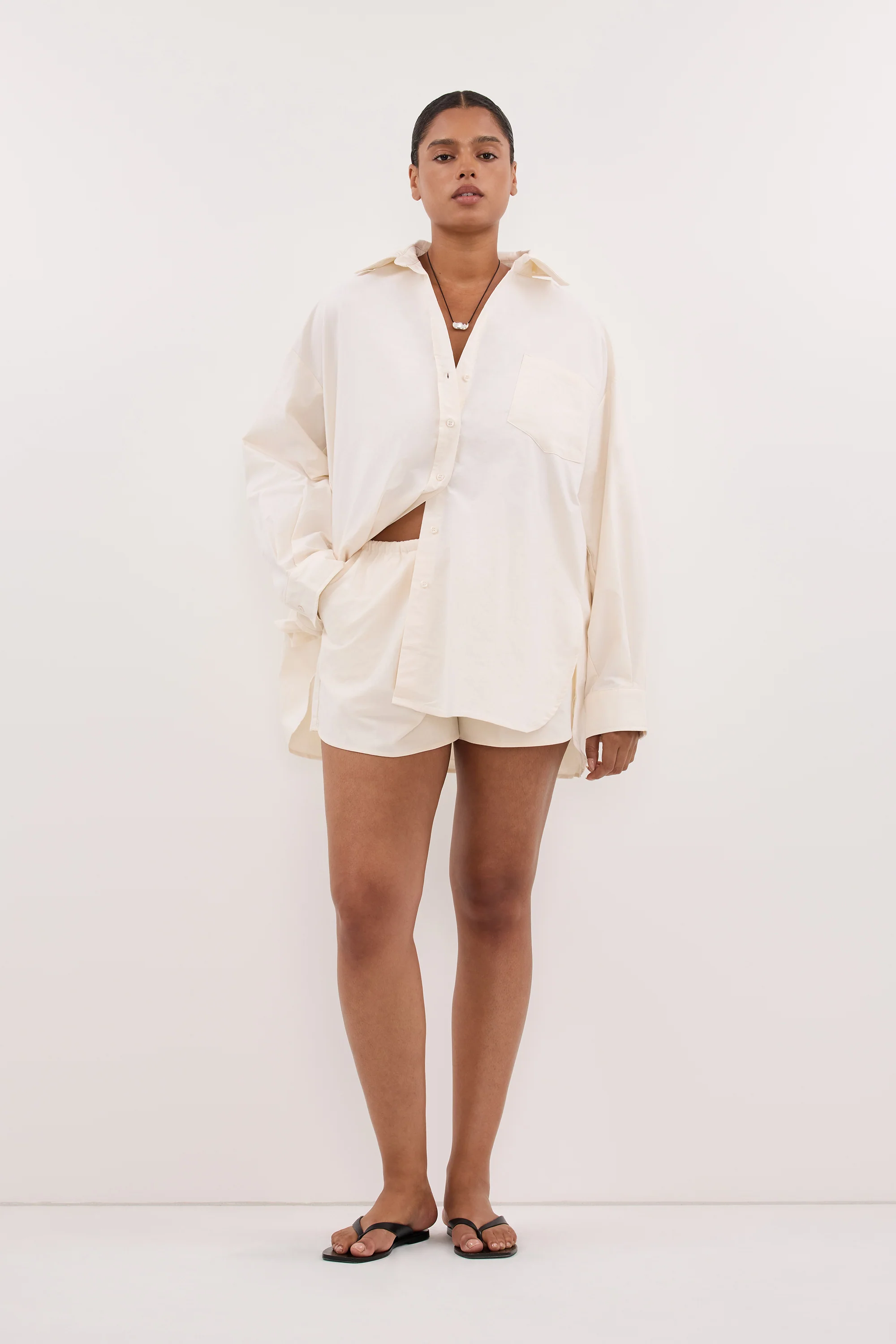 RHEA CREAM COTTON DRAWSTRING SHORT - Image 5