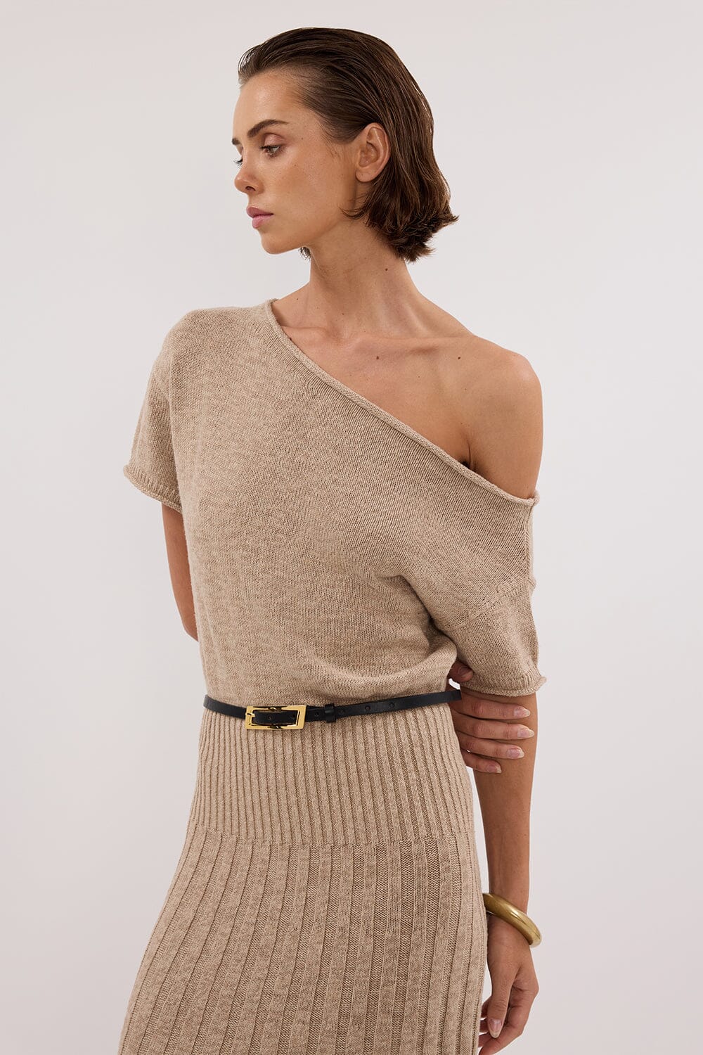 RICK NATURAL ASYM KNIT MIDI DRESS - Image 3