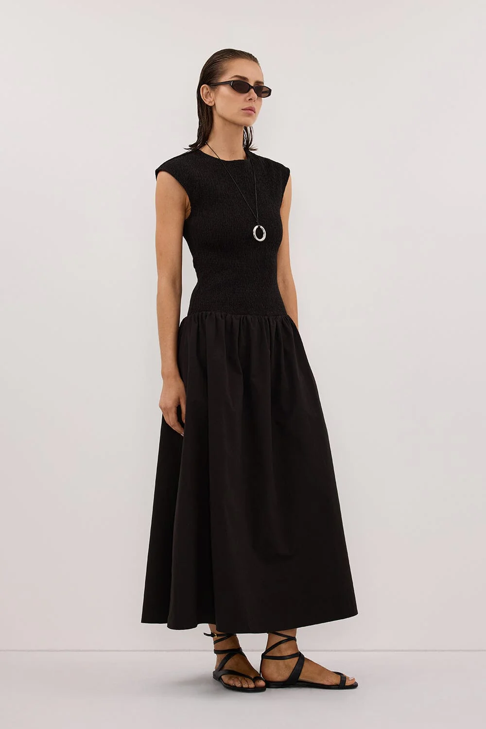 RUBI BLACK COTTON MIDI DRESS - Image 4