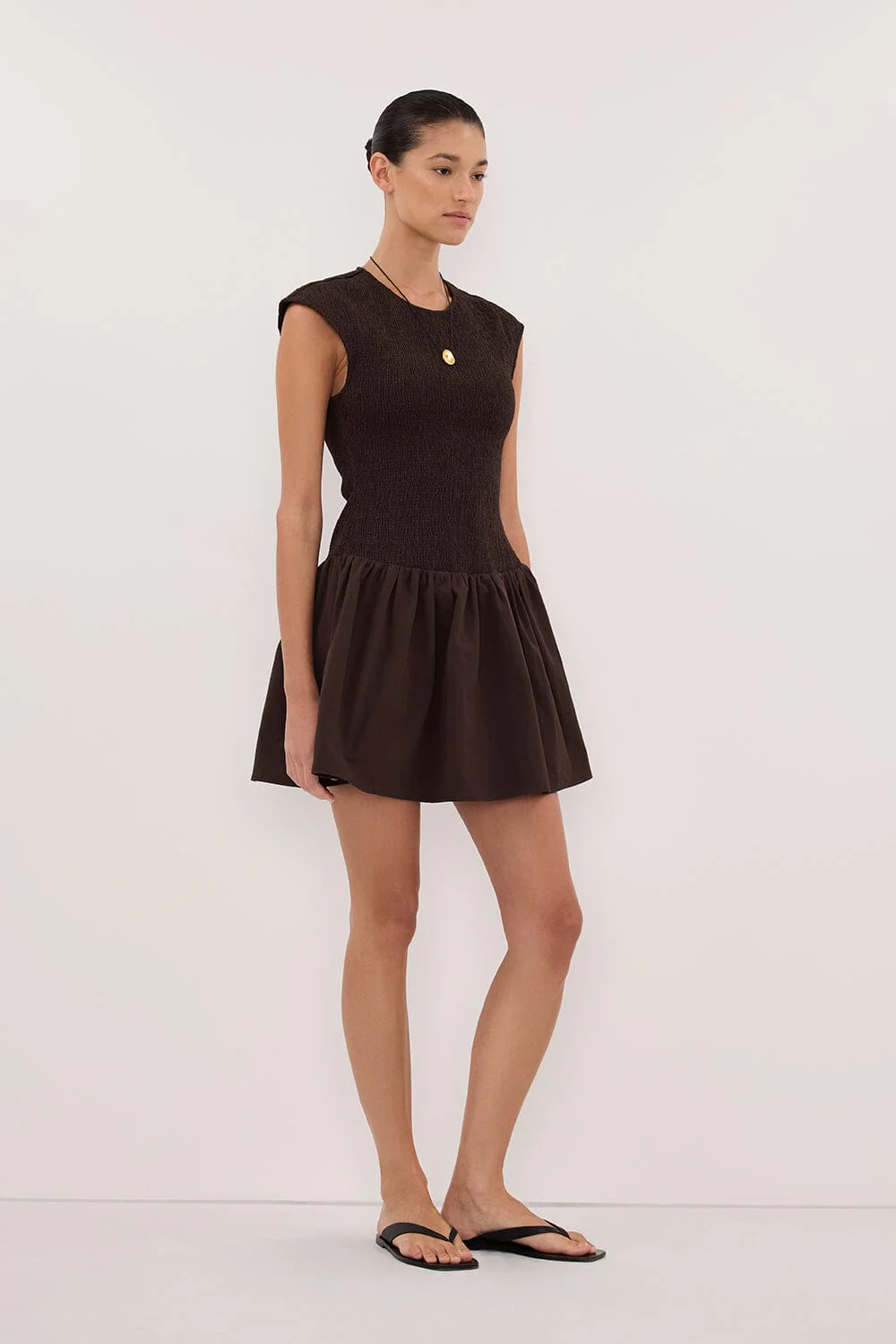 RUBI BURNT CHOC COTTON MINI DRESS - Image 3