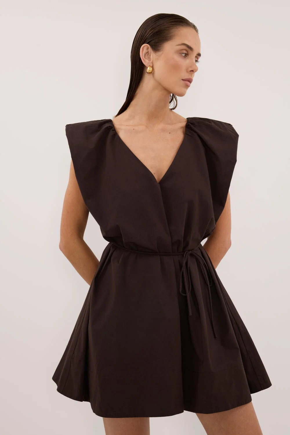 SABRE BURNT CHOC COTTON MINI DRESS - Image 3