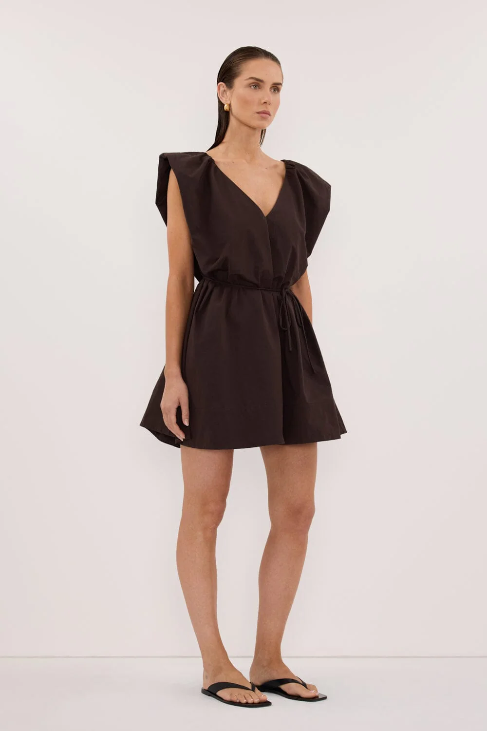 SABRE BURNT CHOC COTTON MINI DRESS - Image 4