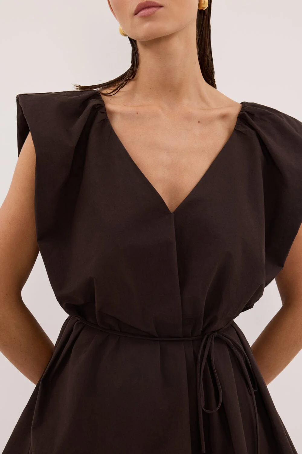 SABRE BURNT CHOC COTTON MINI DRESS - Image 6