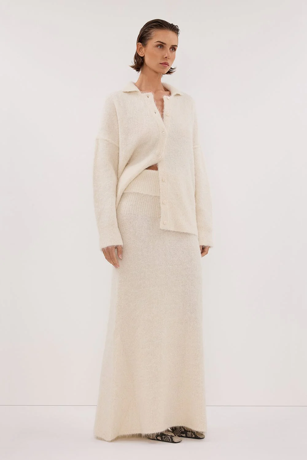 SALMA IVORY KNIT MAXI SKIRT - Image 3