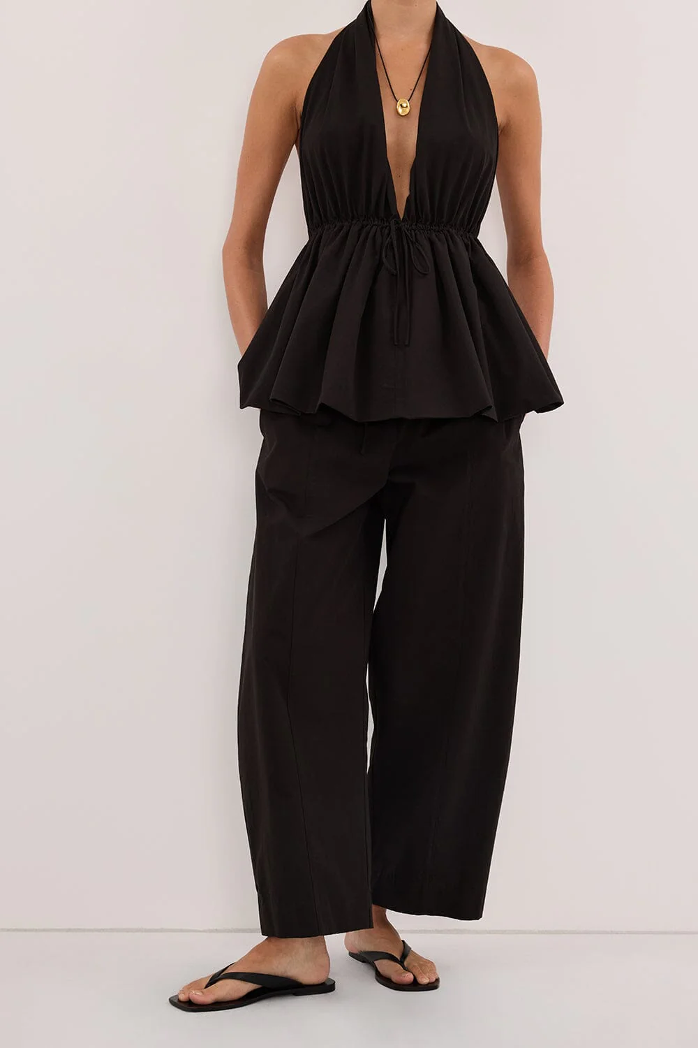 SCOUT BLACK COTTON BARREL LEG PANT - Image 2