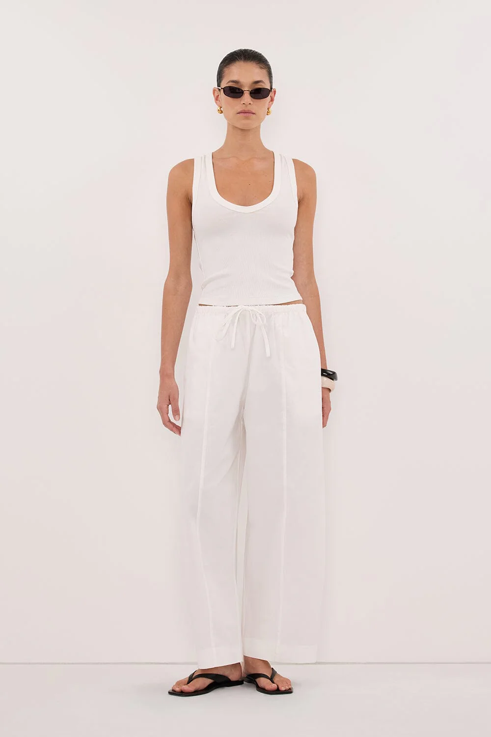 SCOUT WHITE COTTON BARREL LEG PANT - Image 3