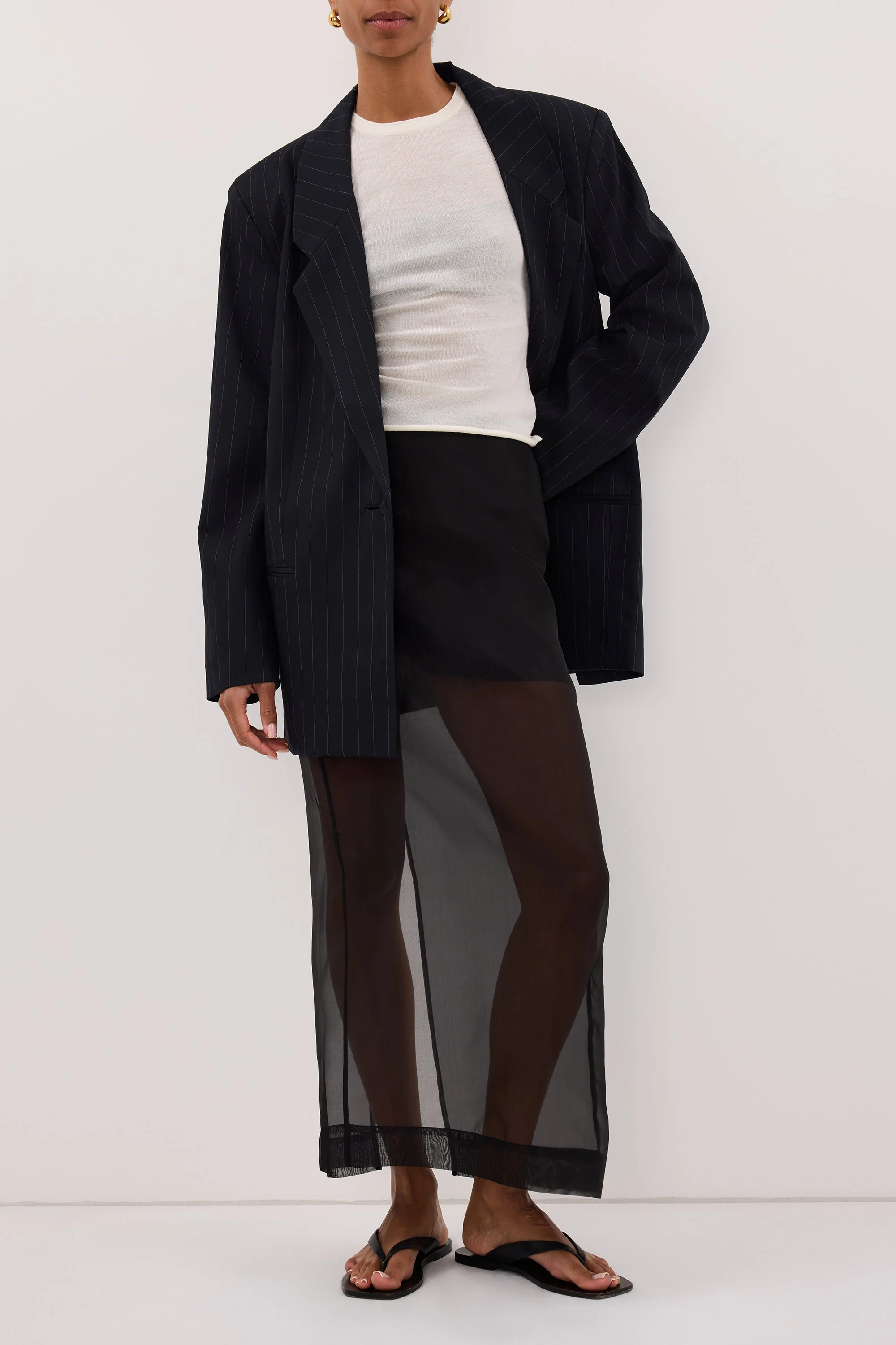 SIAN BLACK SILK ORGANZA MIDI SKIRT - Image 5
