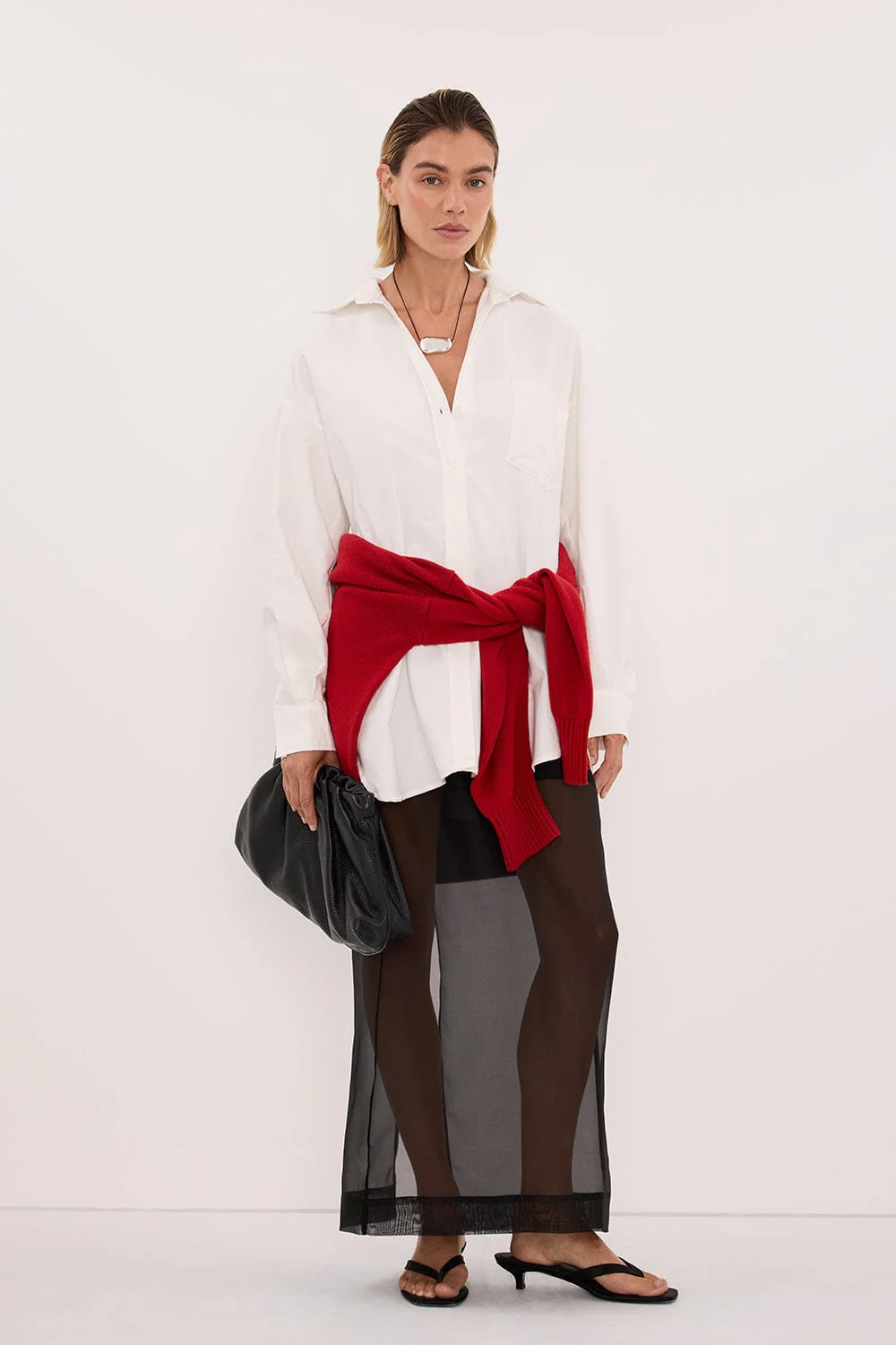SIAN BLACK SILK ORGANZA MIDI SKIRT - Image 7