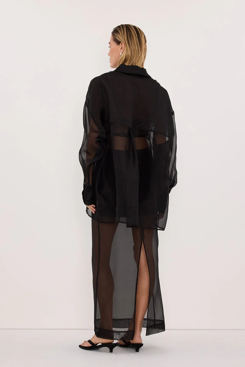 SIAN BLACK SILK ORGANZA SHIRT - Image 5