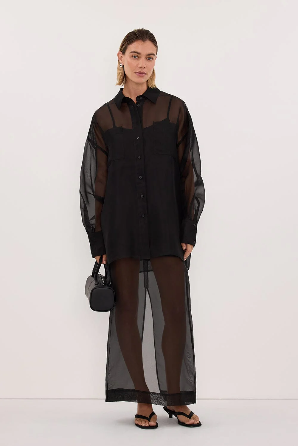 SIAN BLACK SILK ORGANZA SHIRT - Image 7