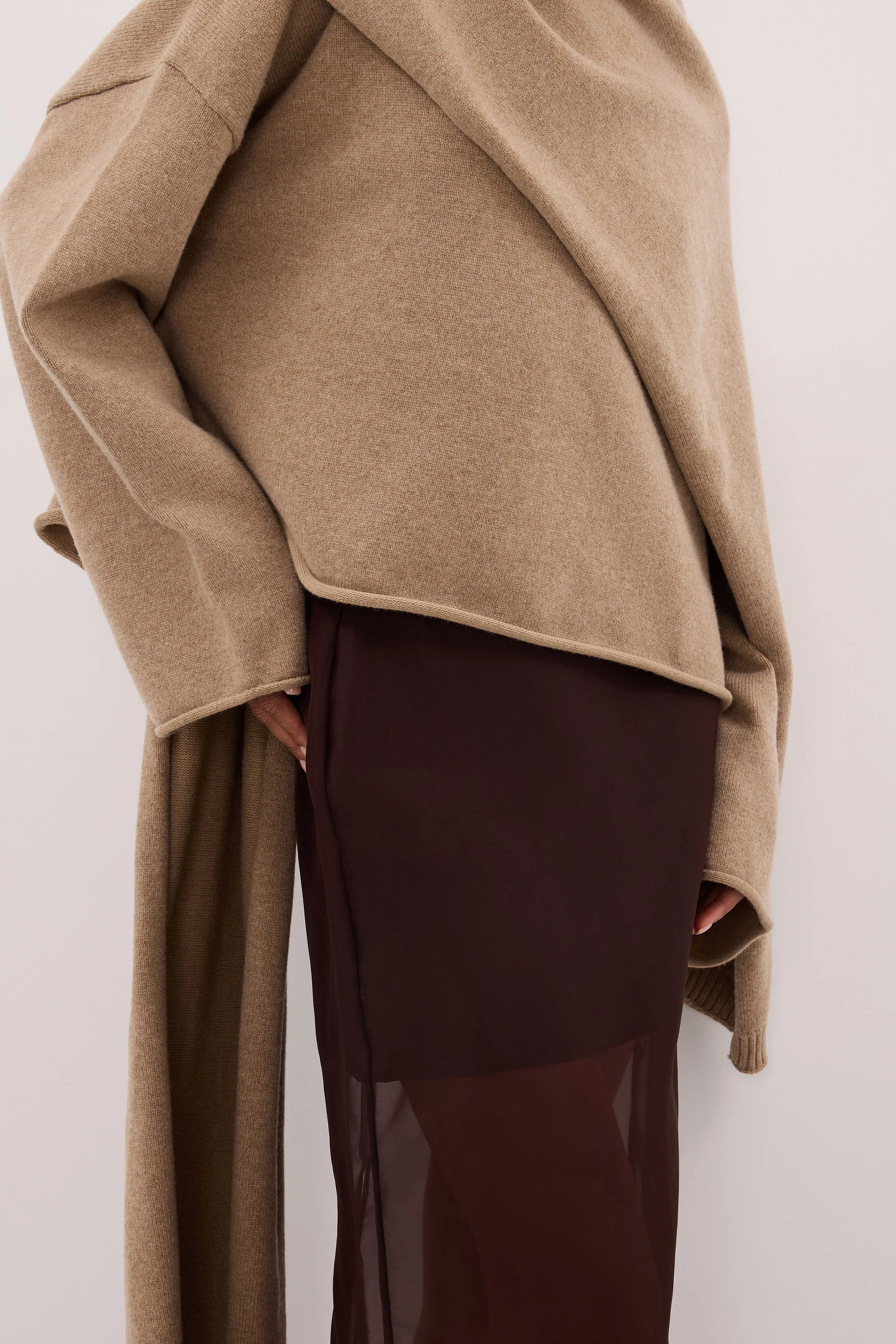 SIAN DARK CHOC SILK ORGANZA MIDI SKIRT - Image 6