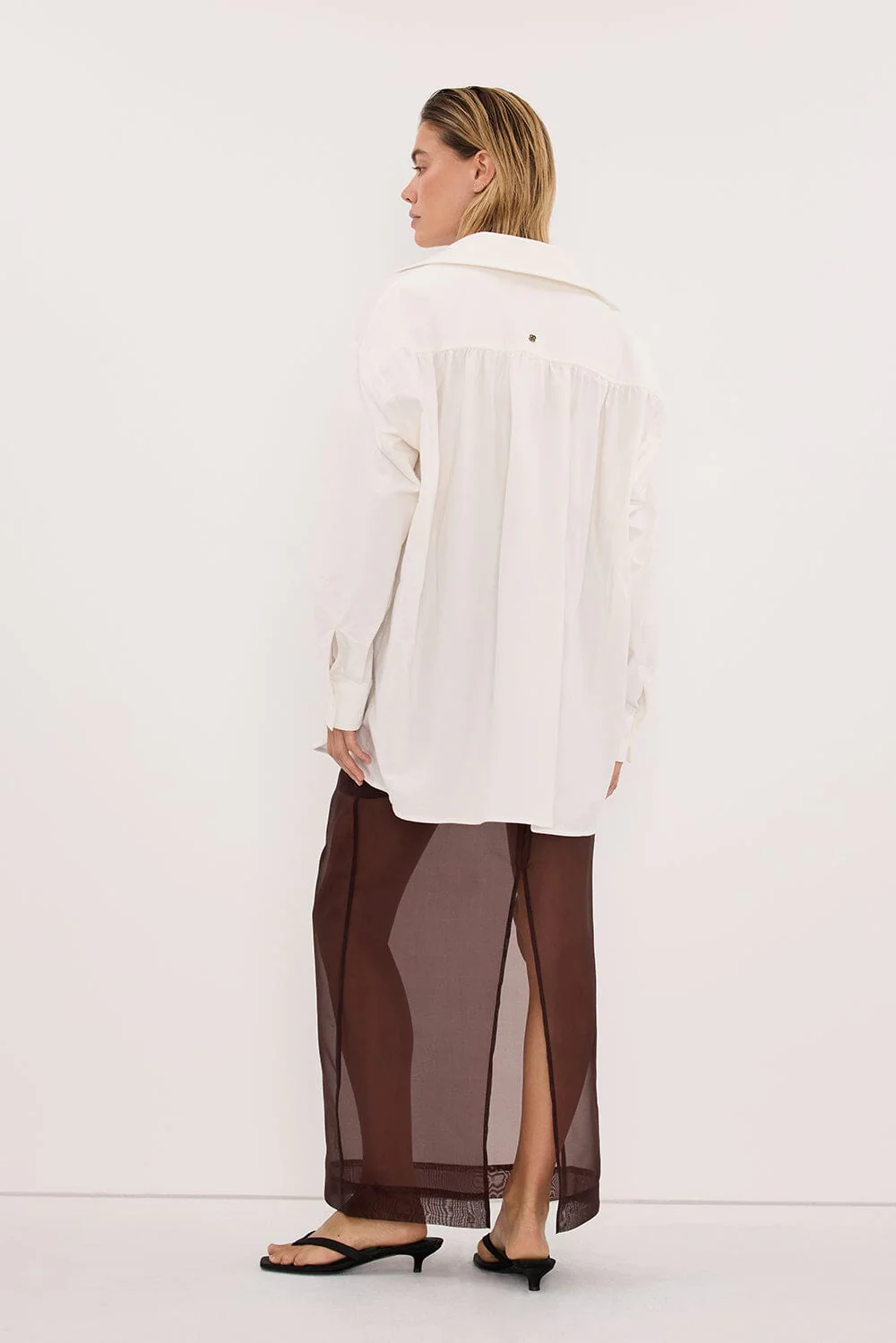 SIAN DARK CHOC SILK ORGANZA MIDI SKIRT - Image 8