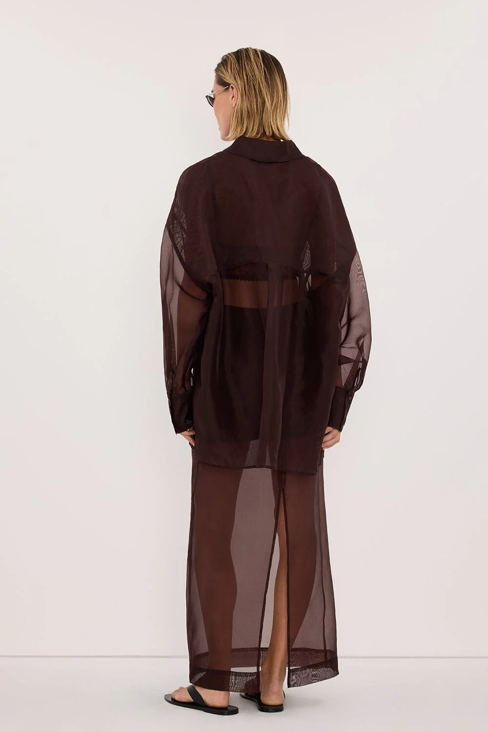 SIAN DARK CHOC SILK ORGANZA SHIRT - Image 5