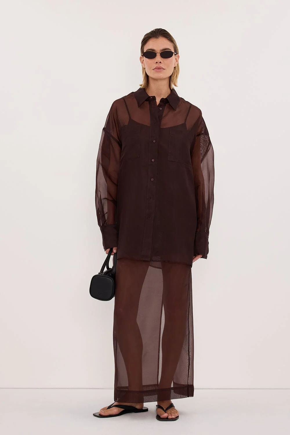 SIAN DARK CHOC SILK ORGANZA SHIRT - Image 7