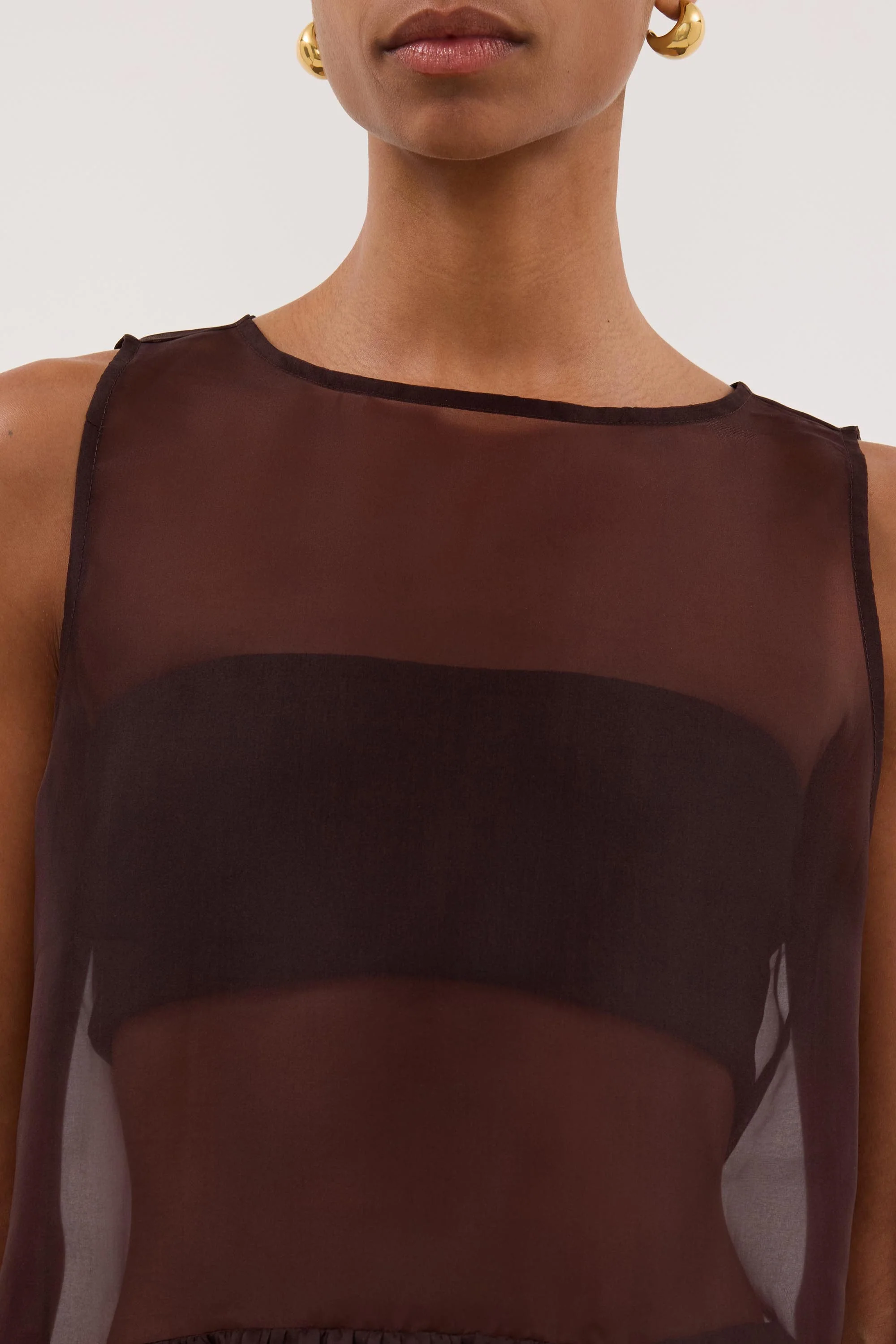 SIAN DARK CHOC SILK ORGANZA DROP WAIST TOP - Image 6