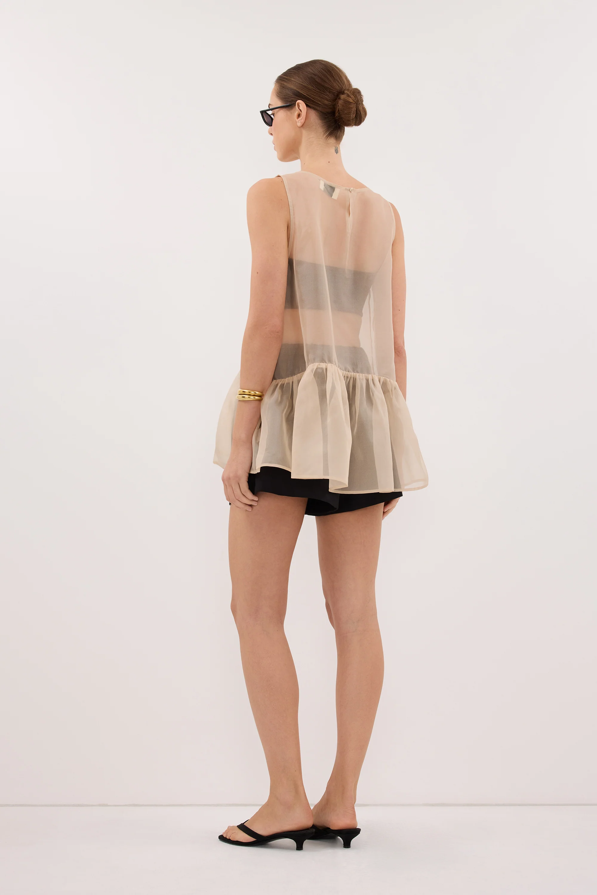 SIAN GOLD SILK ORGANZA DROP WAIST TOP - Image 7