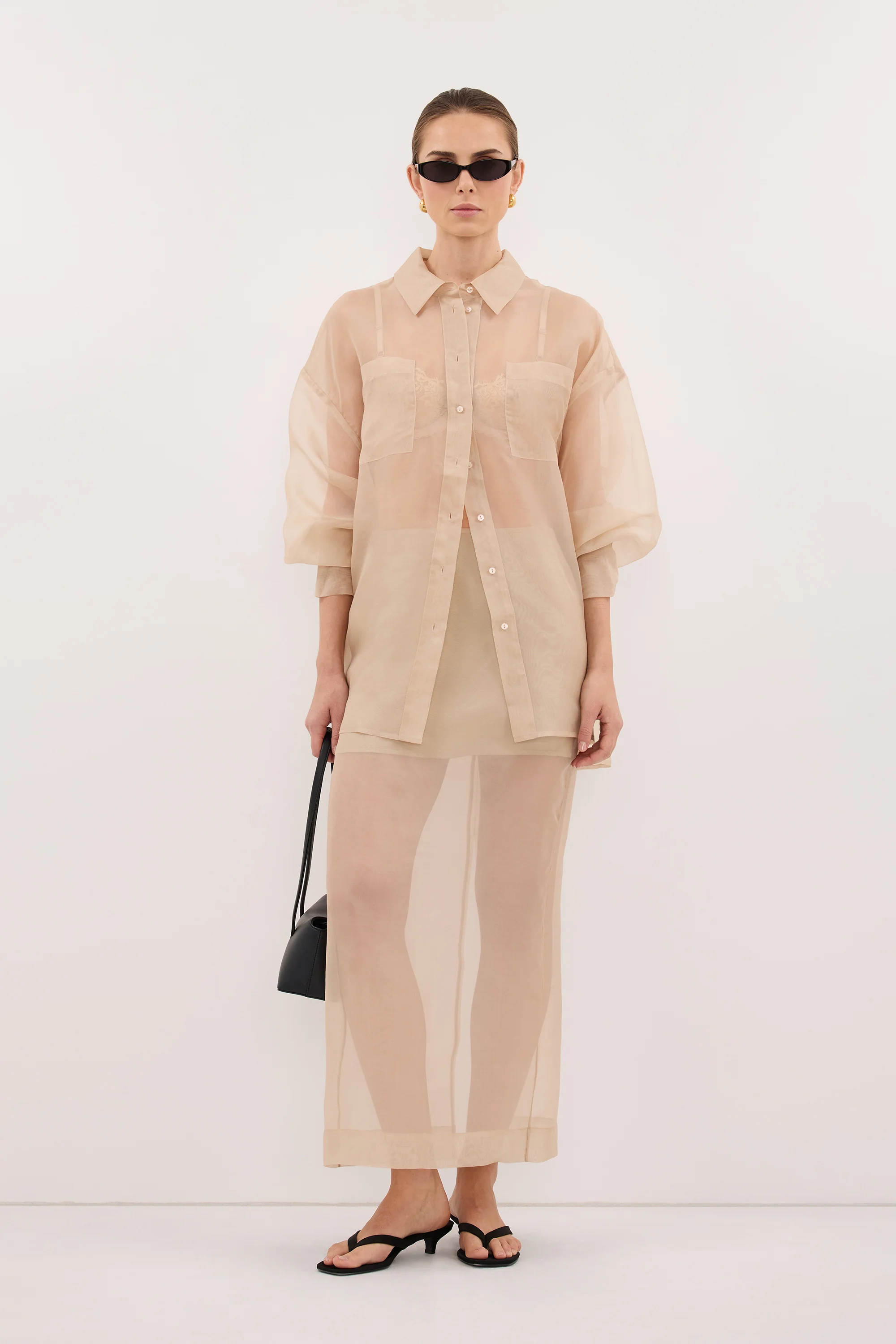 SIAN GOLD SILK ORGANZA MIDI SKIRT - Image 3