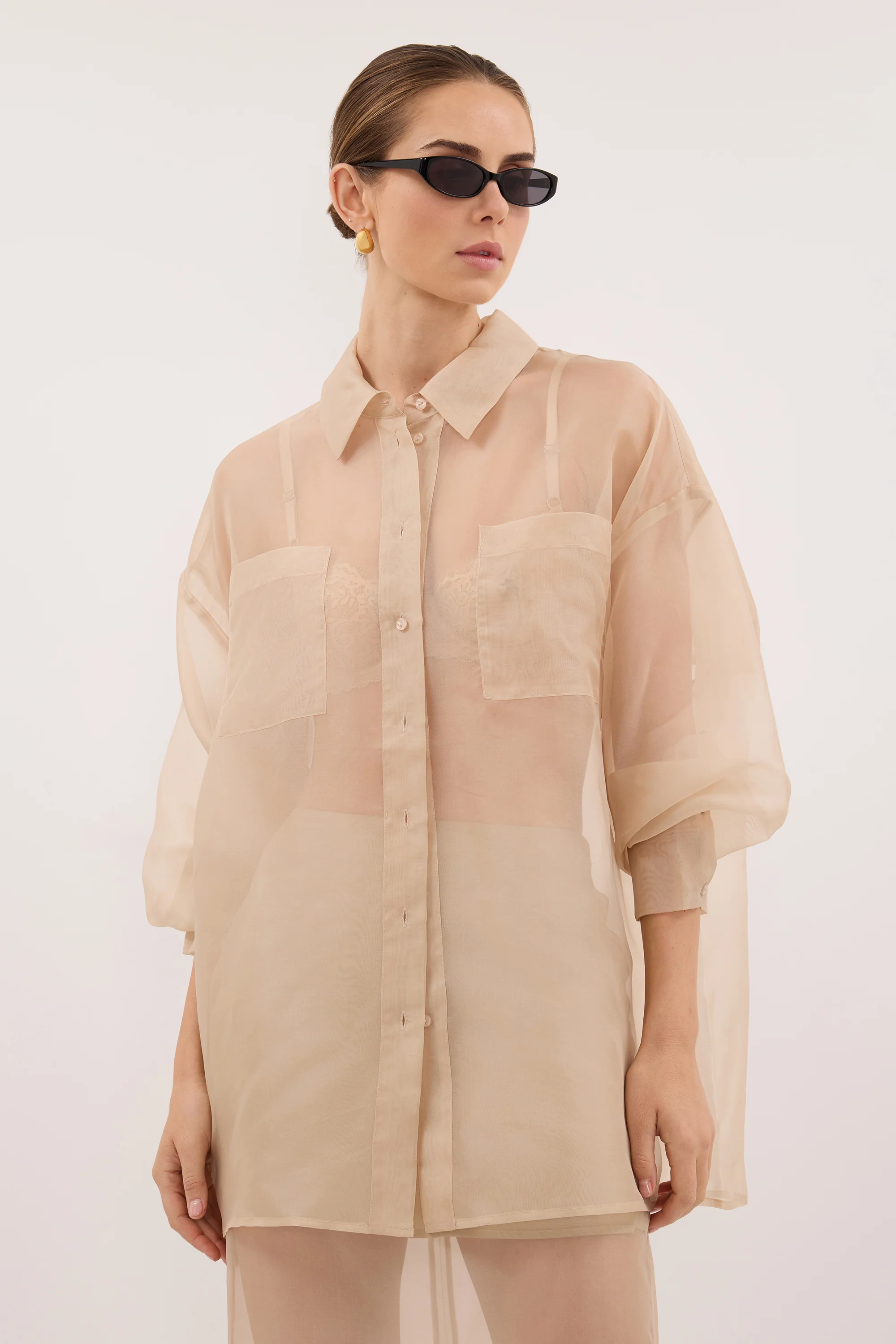 SIAN GOLD SILK ORGANZA SHIRT - Image 3