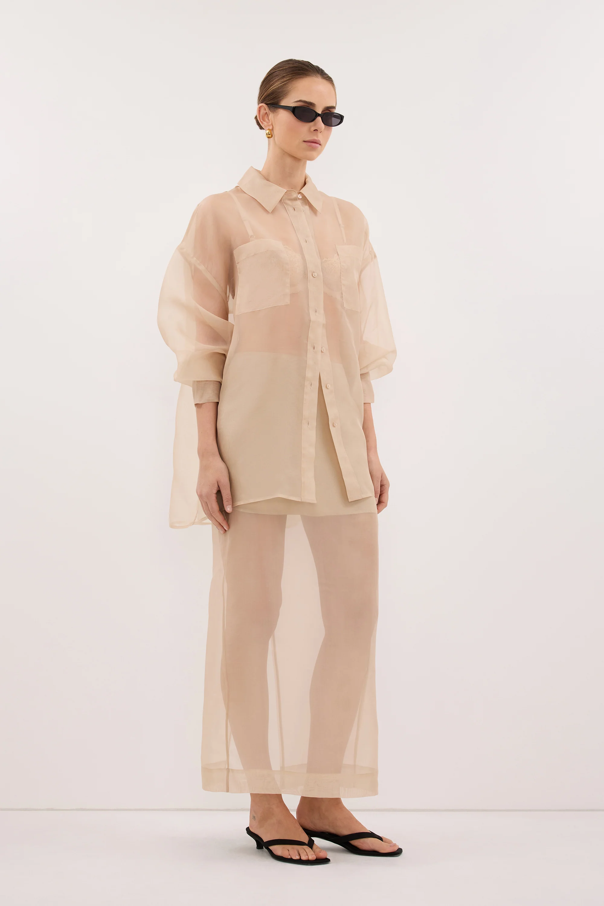 SIAN GOLD SILK ORGANZA SHIRT - Image 4
