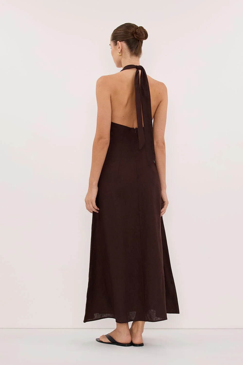SKY BURNT CHOC LINEN MIDI DRESS - Image 5