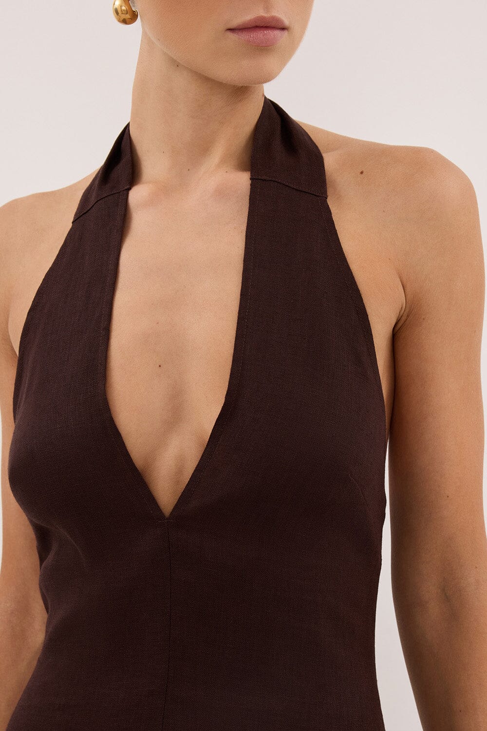 SKY BURNT CHOC LINEN MIDI DRESS - Image 6