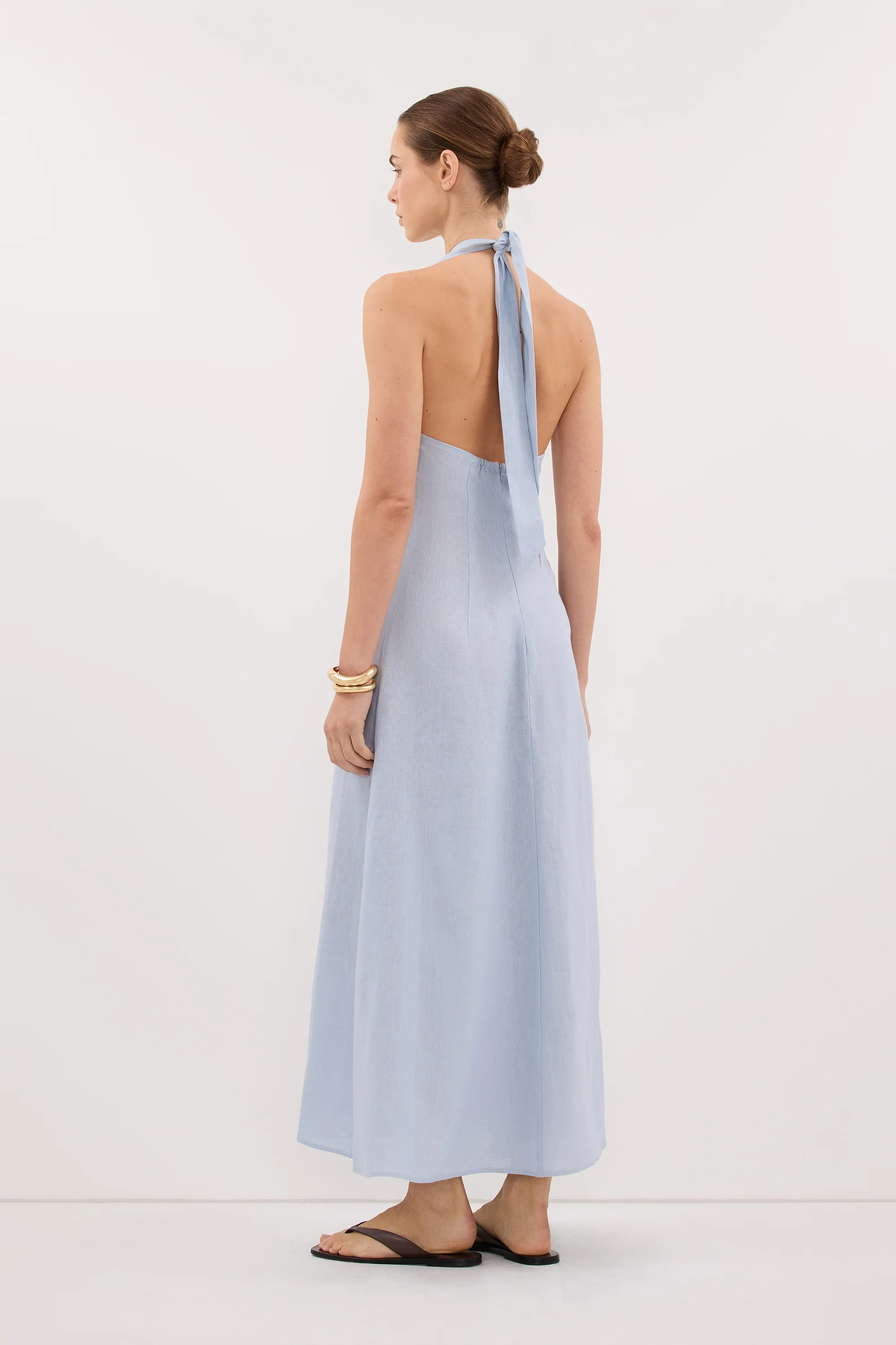 SKY DUSTY BLUE LINEN MIDI DRESS - Image 4