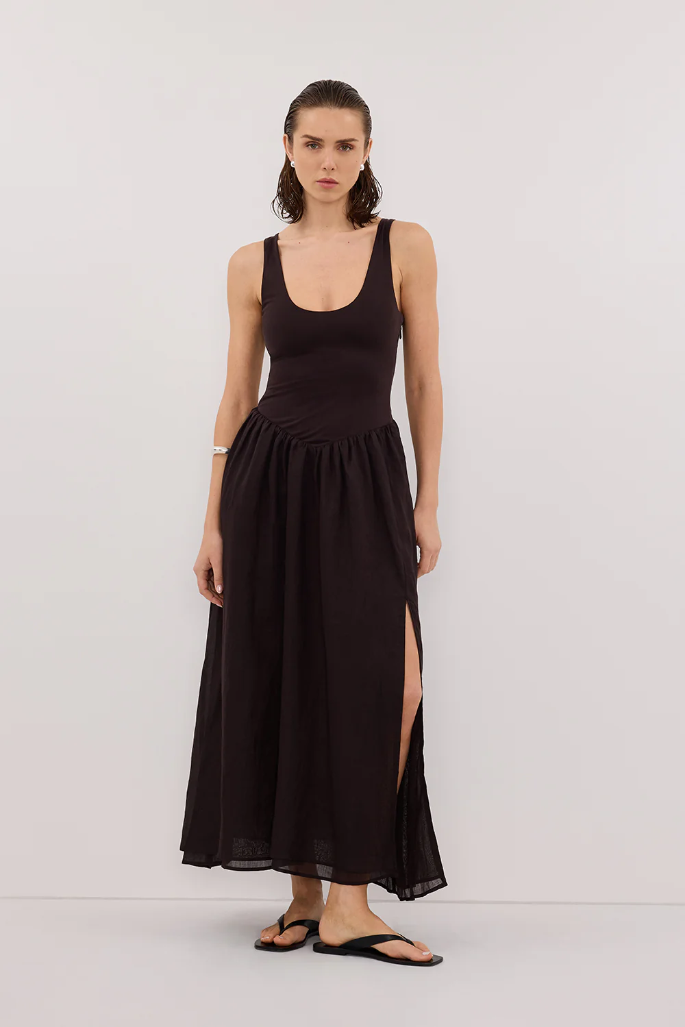 SKYLER BURNT CHOC HYBRID MIDI DRESS - Image 2