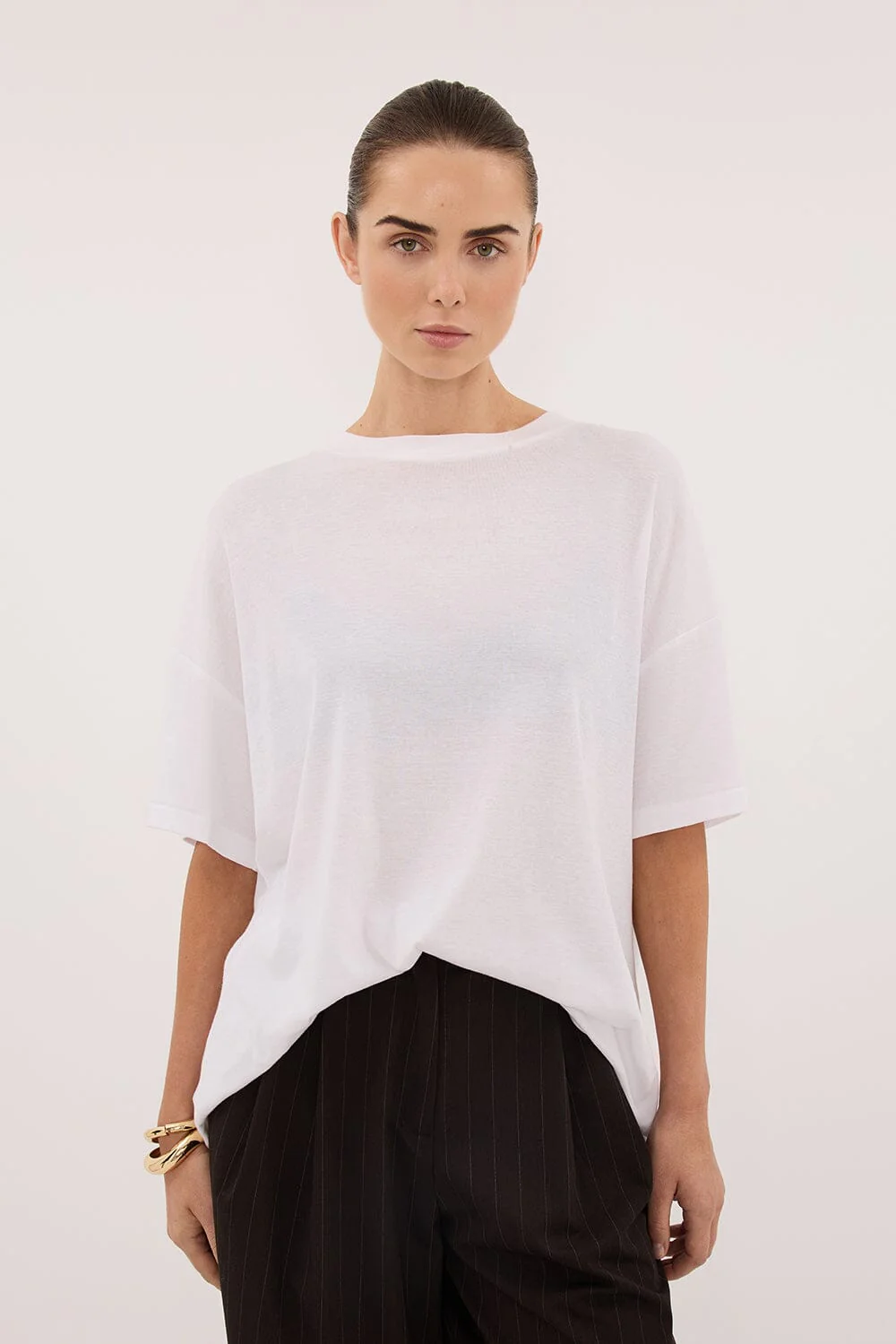 SLOANE WHITE COTTON LONGLINE TEE - Image 3