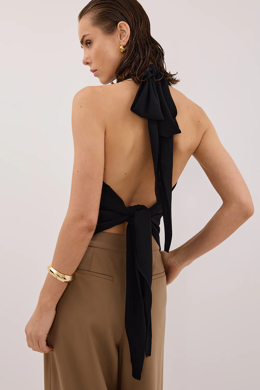 SOL BLACK SCARF HALTER KNIT TOP - Image 5