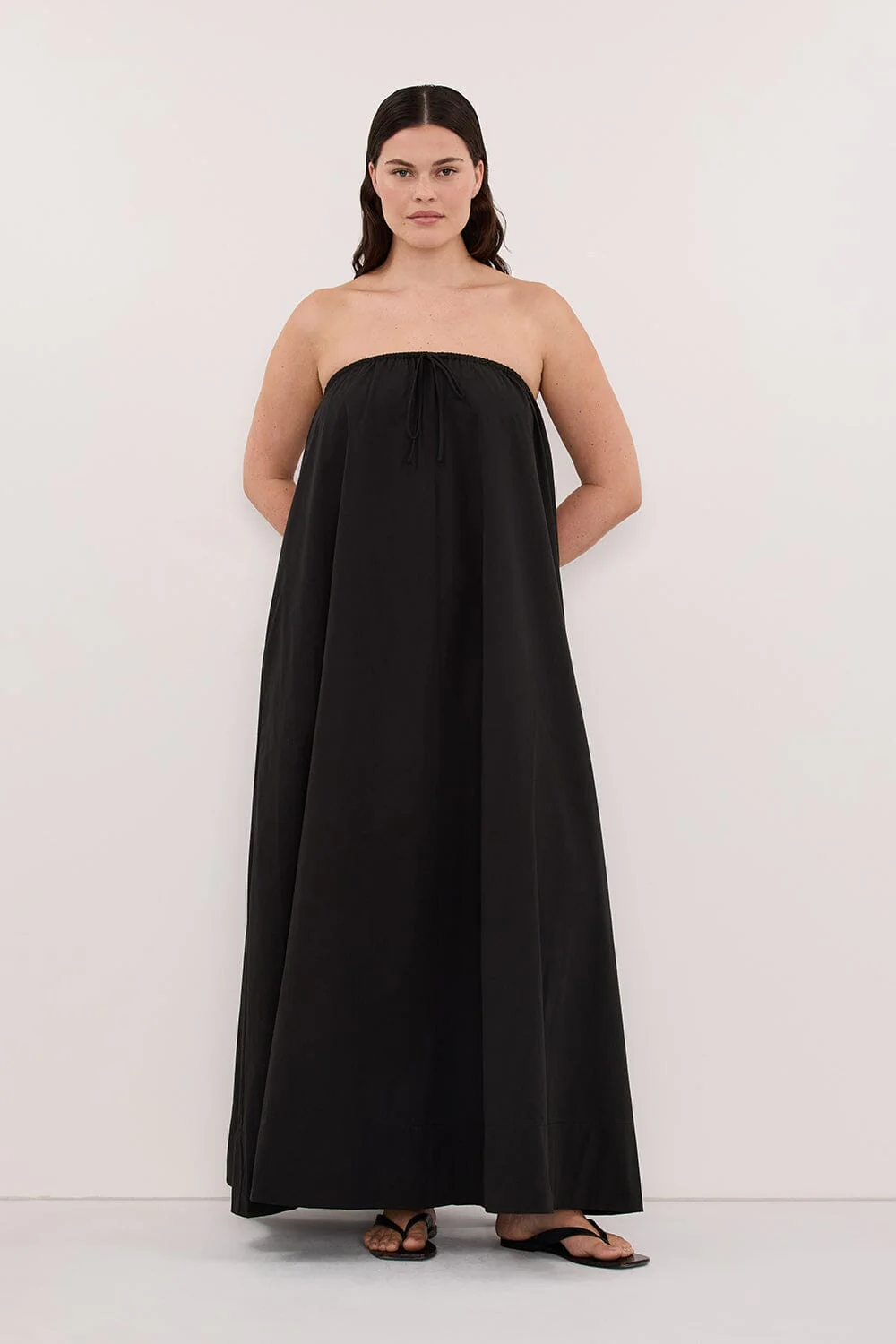 SOMMER BLACK STRAPLESS POPLIN MIDI DRESS - Image 6