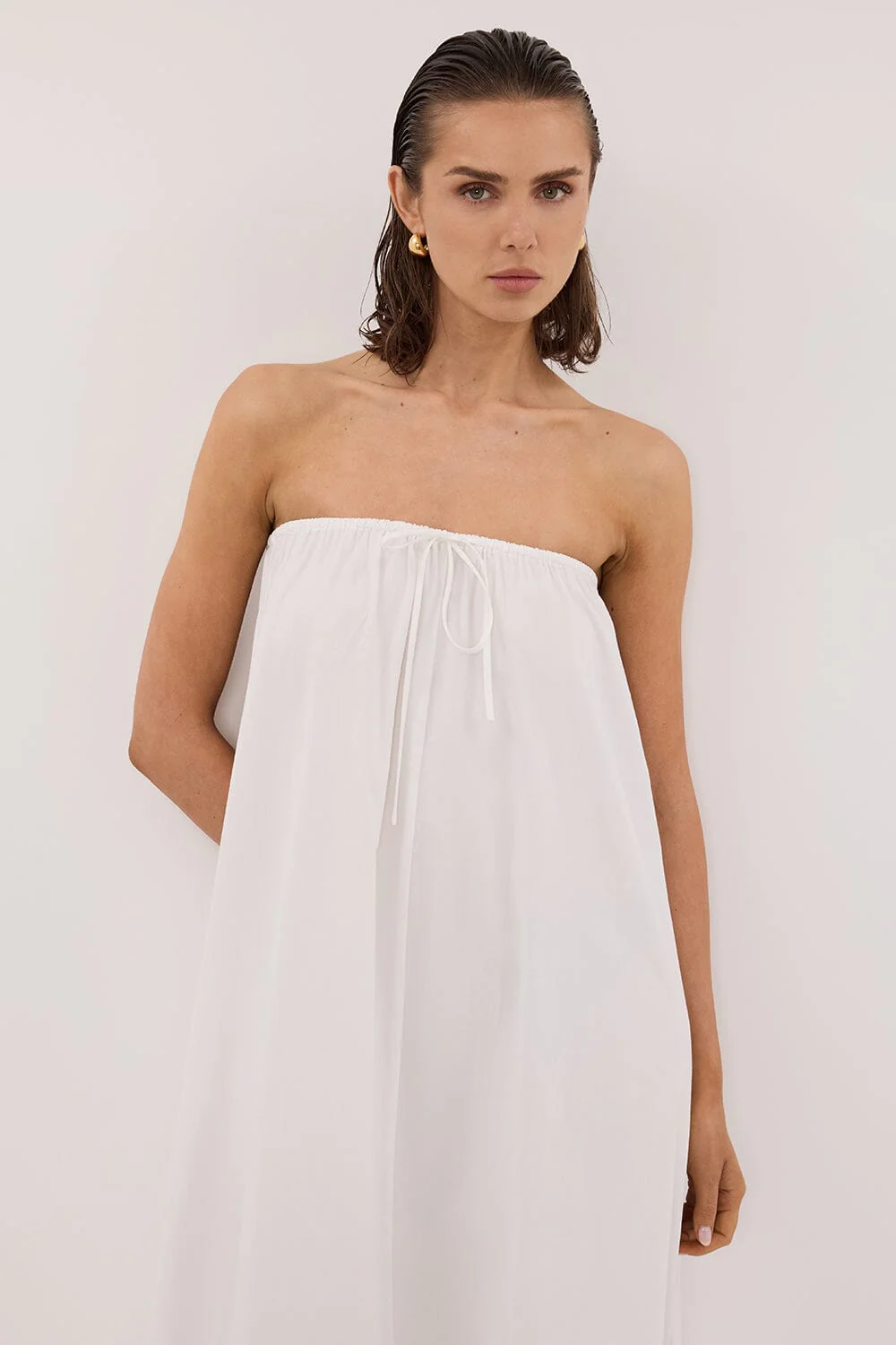 SOMMER WHITE STRAPLESS POPLIN MIDI DRESS - Image 2