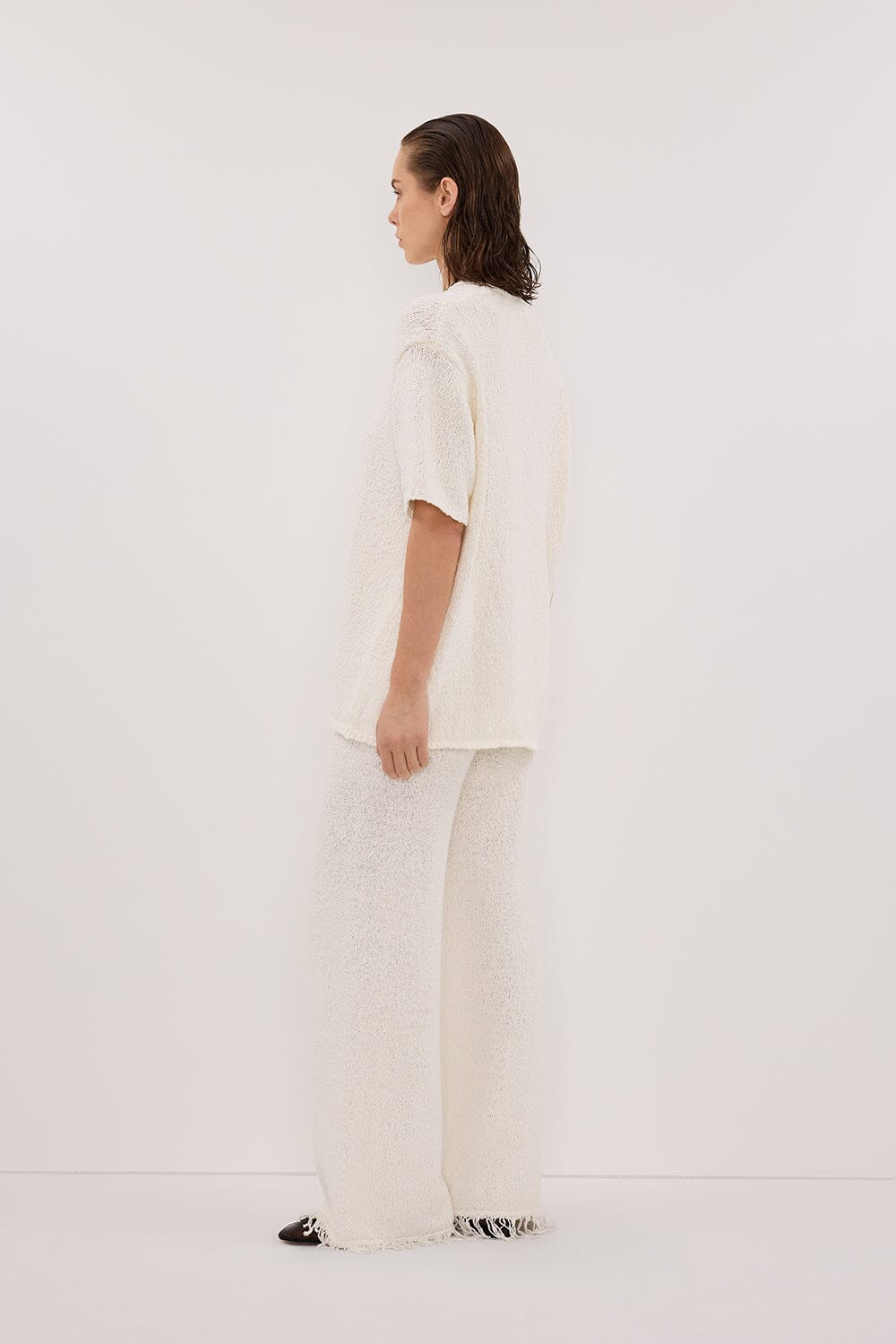 SUE OFF WHITE FRINGE KNIT PANT - Image 4