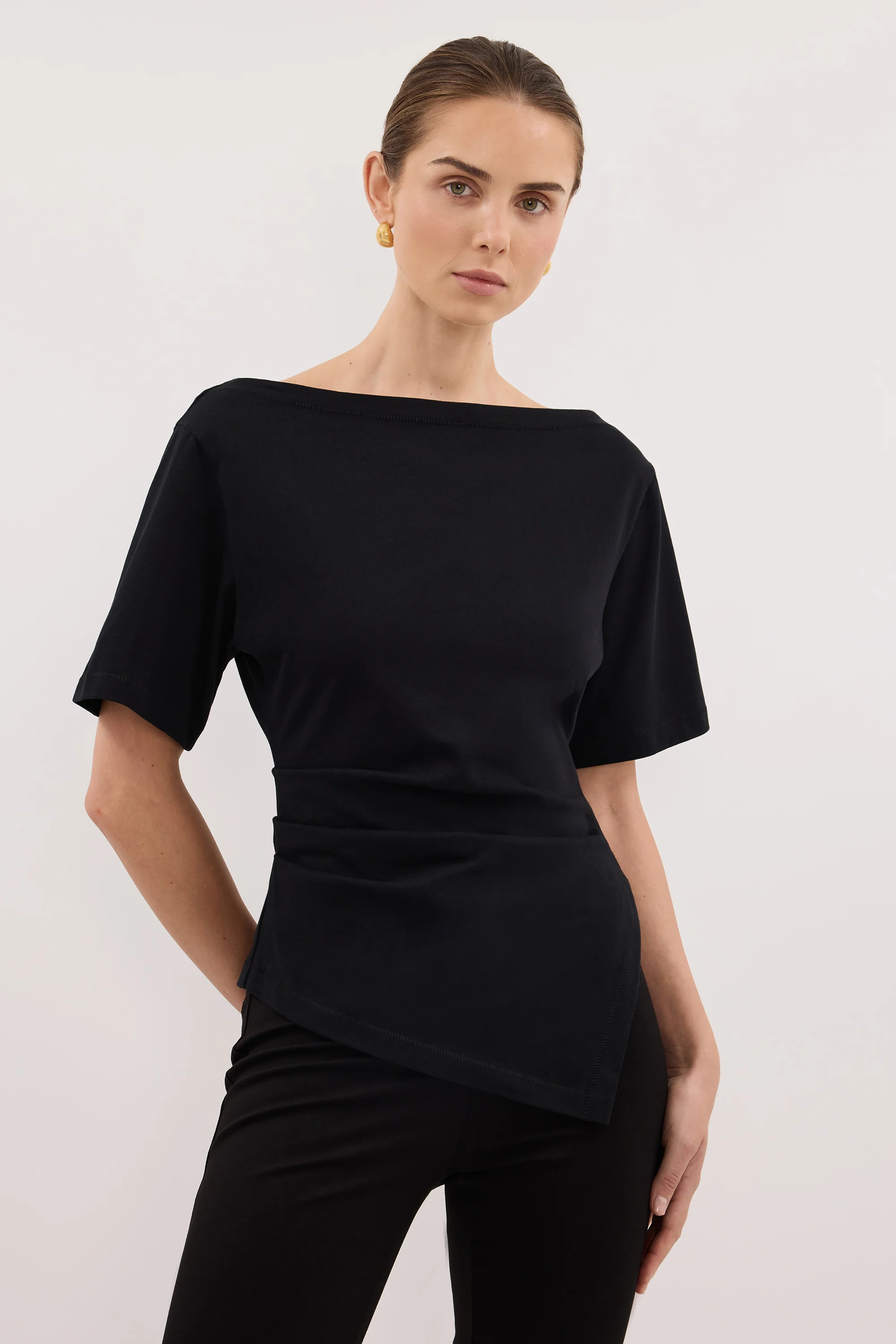 SWANN BLACK ASYM BOAT NECK TEE - Image 2