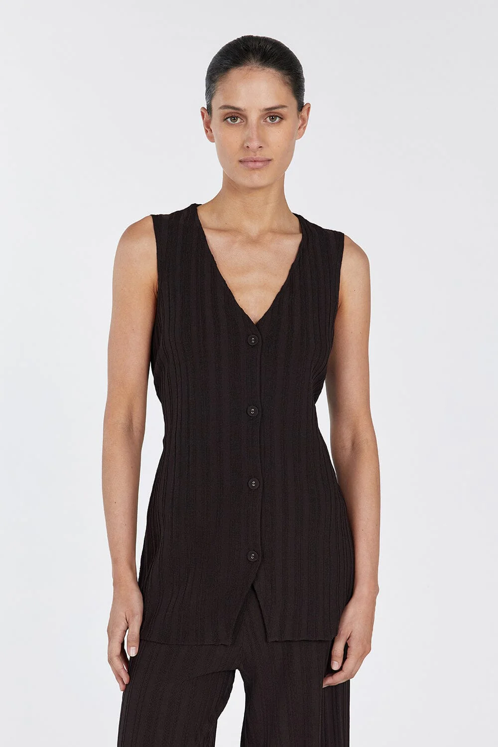 SYLVIA BITTER CHOC LONGLINE VEST - Image 2