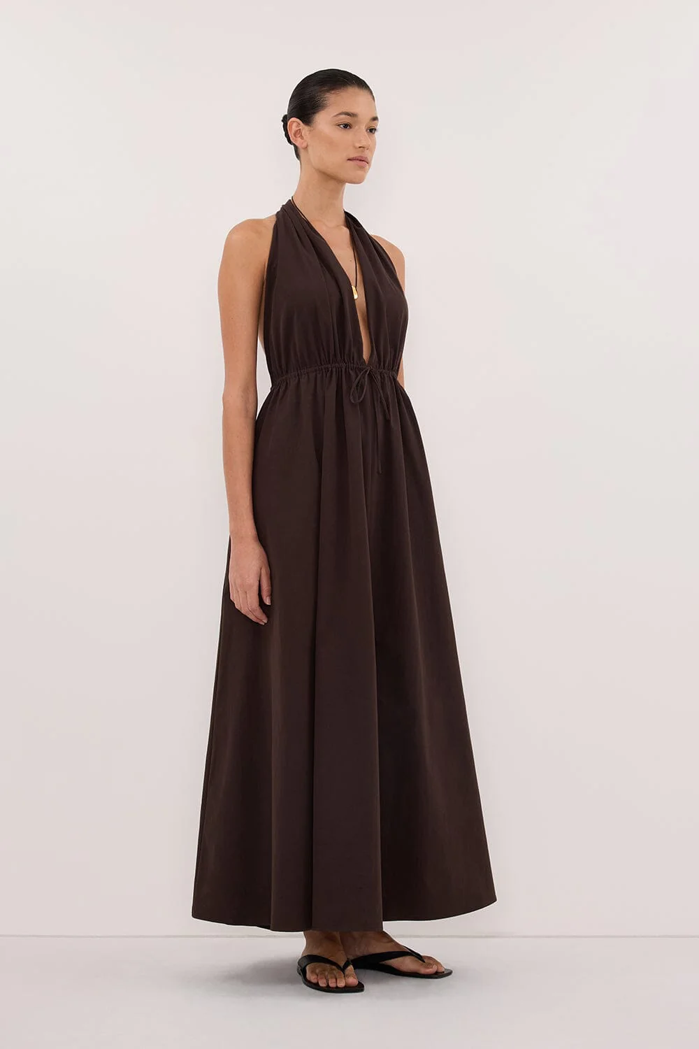 TAMMY BURNT CHOC SLEEVELESS COTTON MIDI DRESS - Image 4