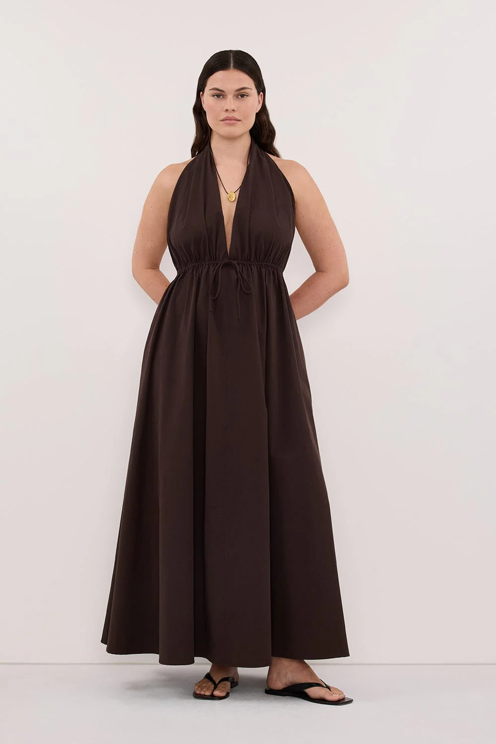 TAMMY BURNT CHOC SLEEVELESS COTTON MIDI DRESS - Image 7