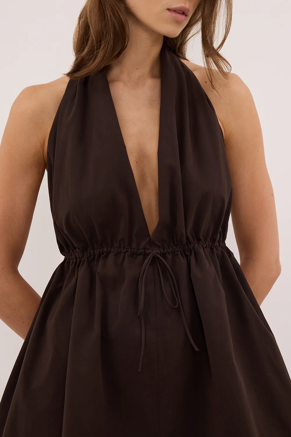 TAMMY BURNT CHOC COTTON MINI DRESS - Image 5