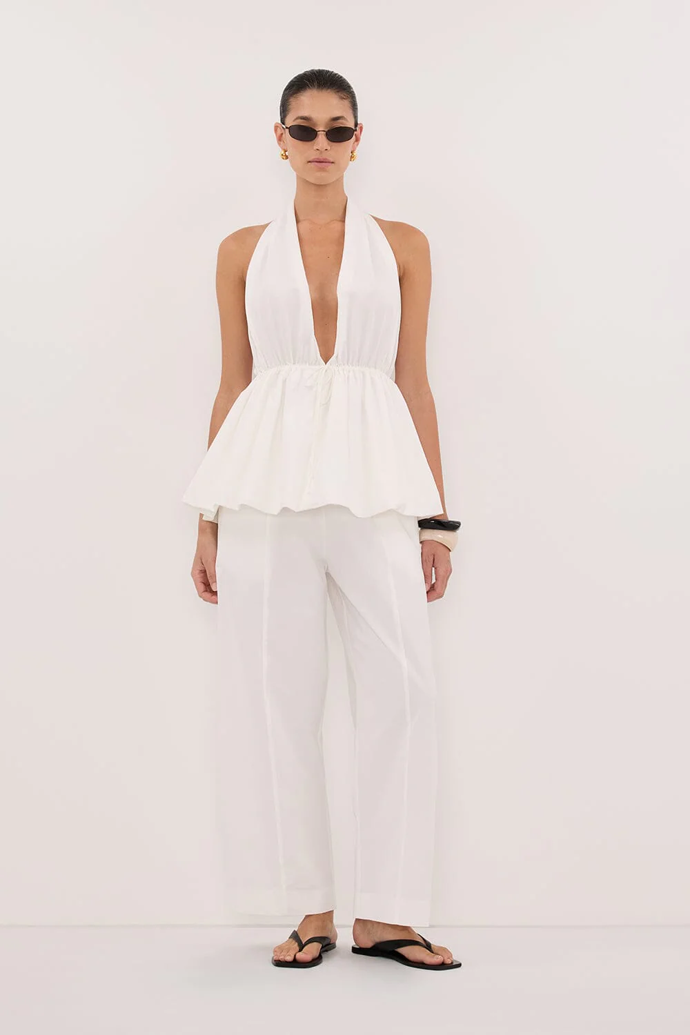 TAMMY WHITE SLEEVELESS COTTON HALTER TOP - Image 2