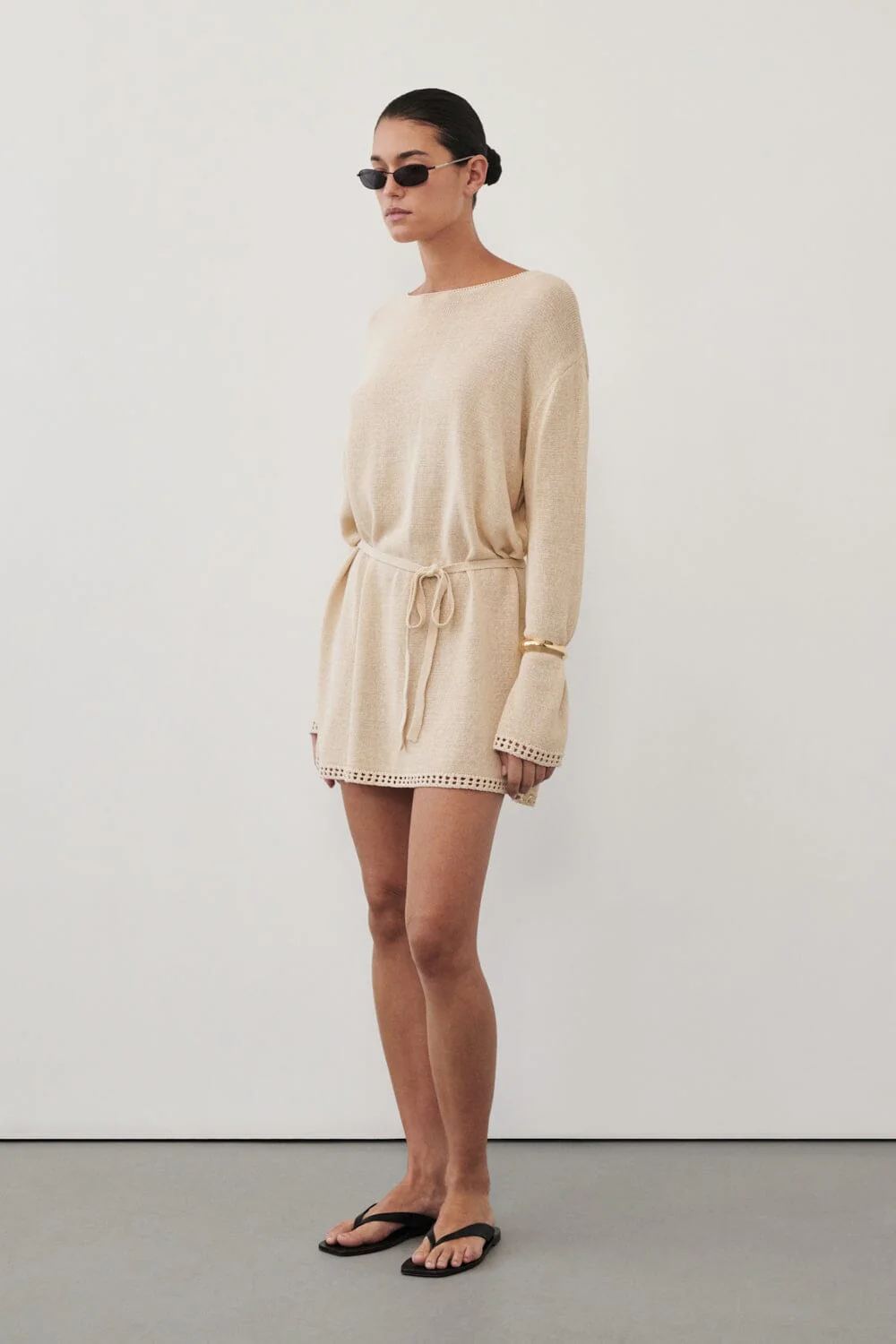 TARI NATURAL KNIT LONG SLEEVE MINI DRESS - Image 3