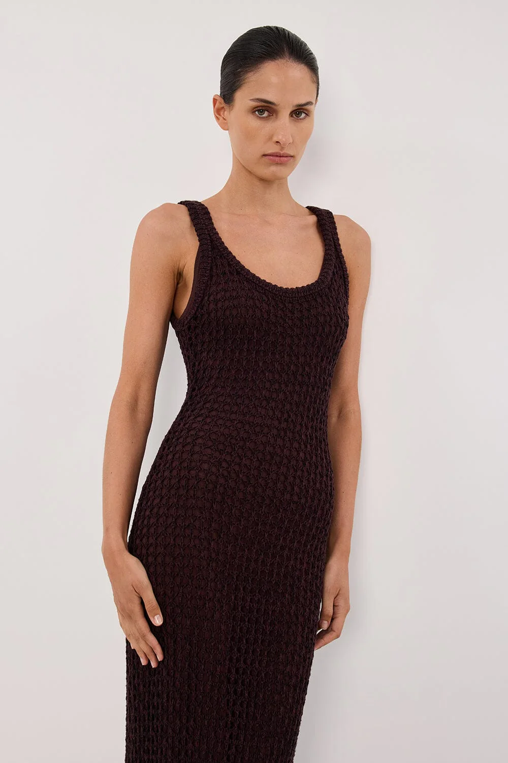 TESS CHOC CROCHET KNIT MAXI DRESS - Image 2