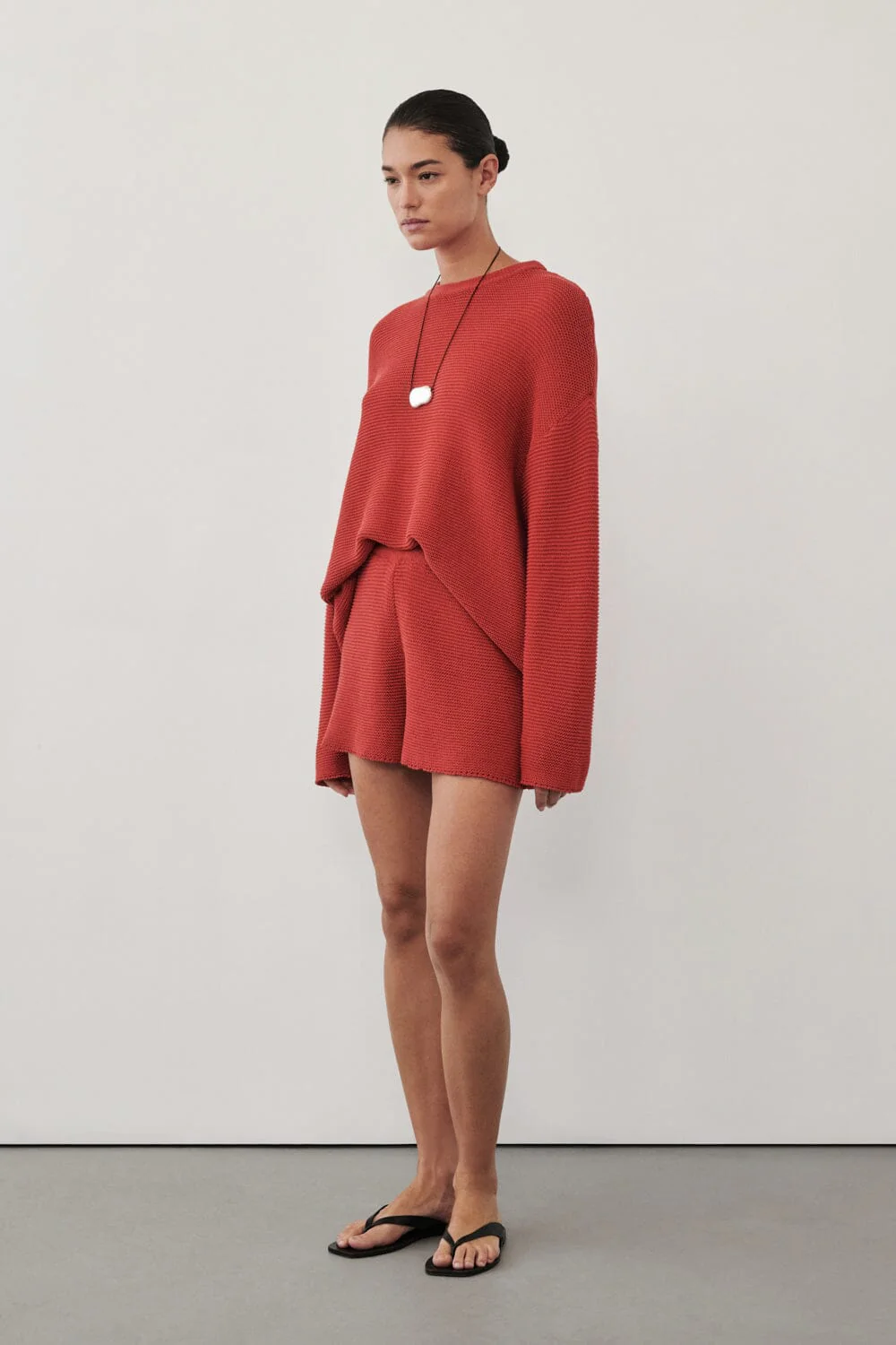 THEA BURNT RED COTTON KNIT SHORTS - Image 3