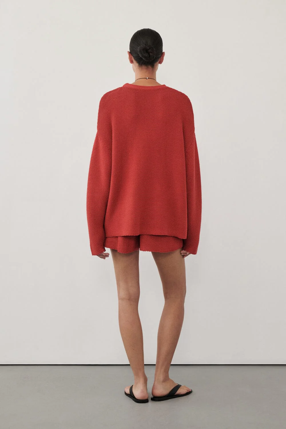 THEA BURNT RED COTTON KNIT SHORTS - Image 4