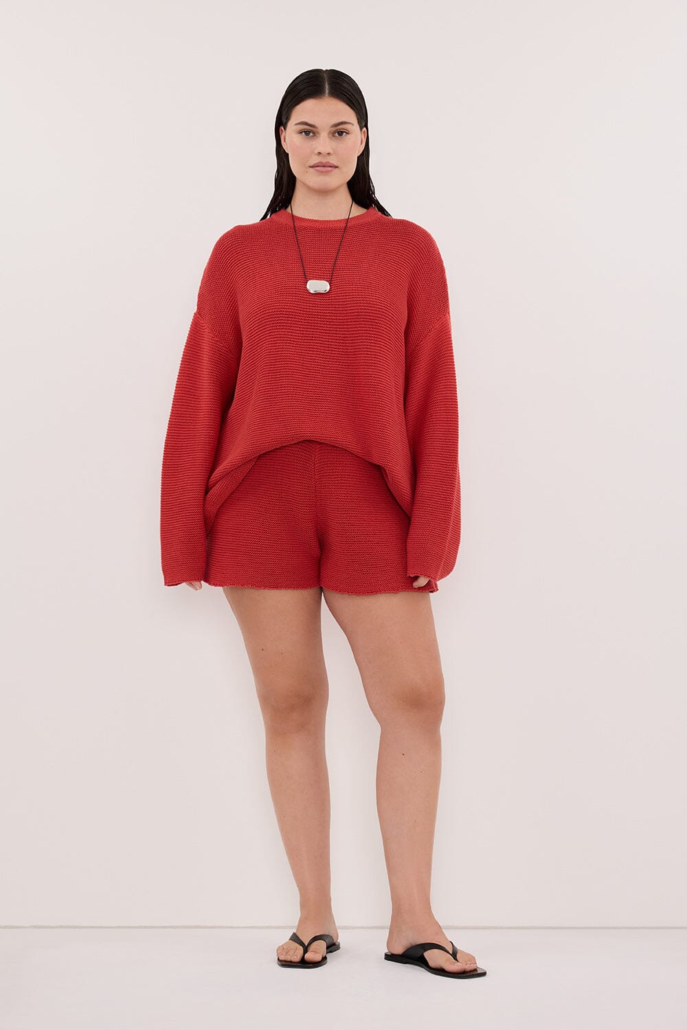 THEA BURNT RED COTTON KNIT SHORTS - Image 6
