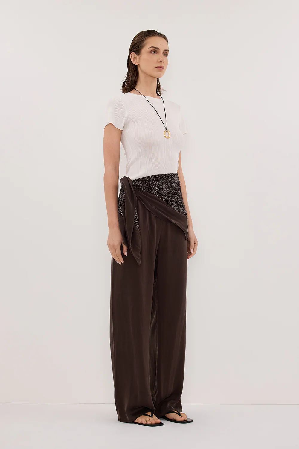 TIA CHOC MICRO CHECK SCARF TOP - Image 2