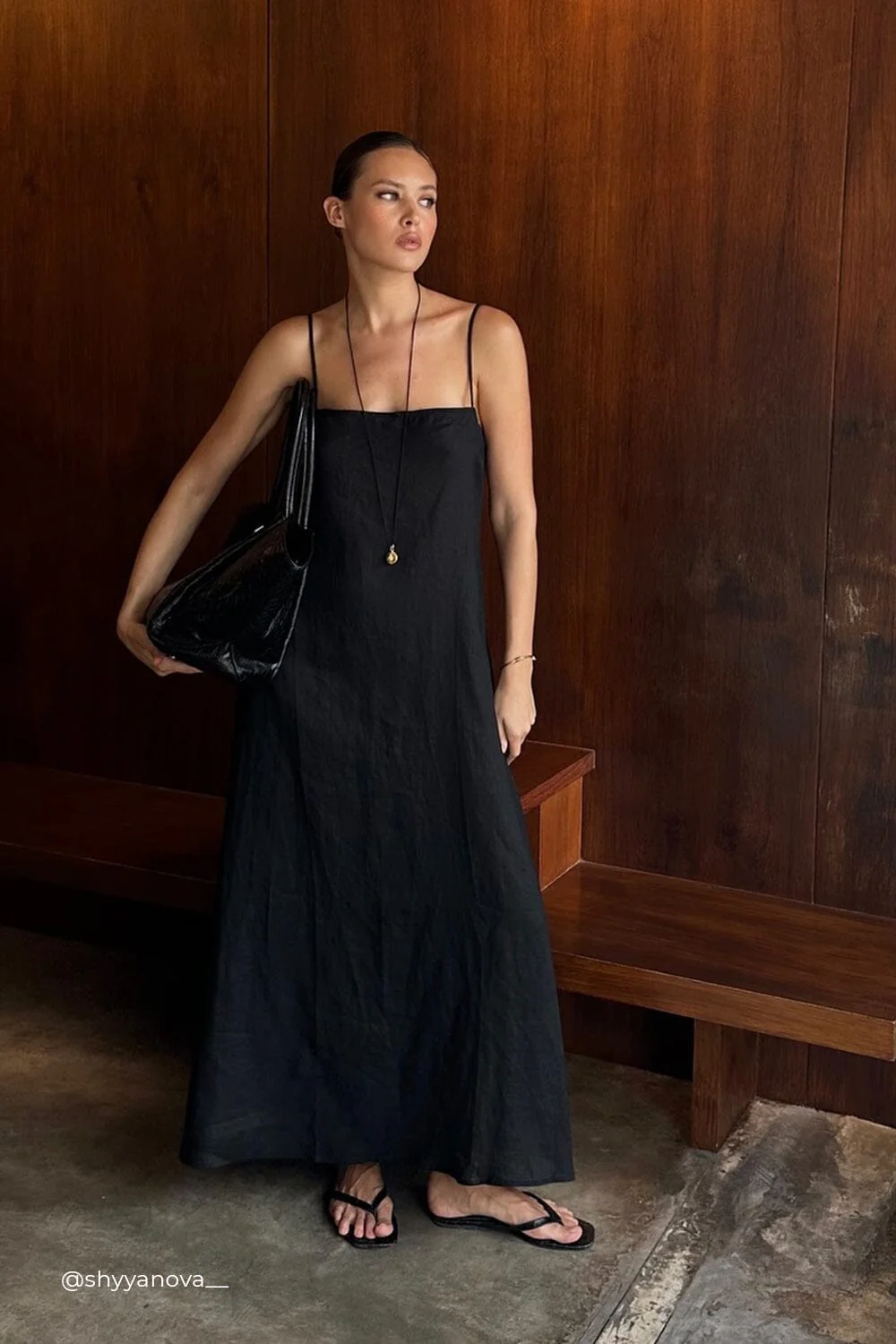 TINA BLACK RAMIE HIGH NECK MIDI DRESS - Image 2
