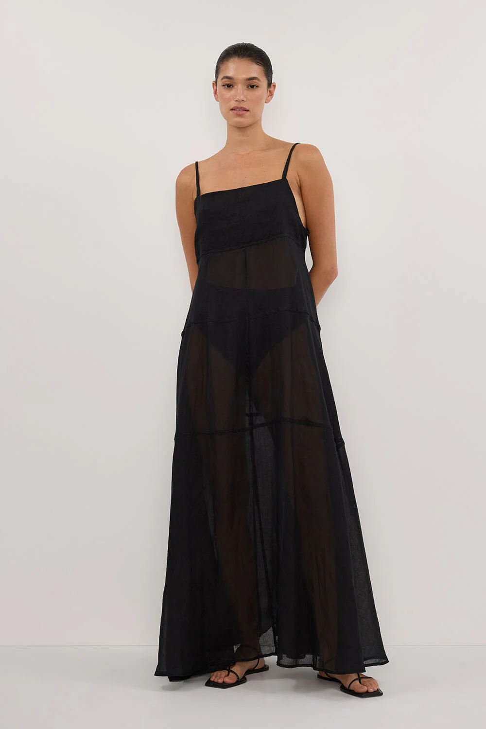 TINA BLACK RAMIE HIGH NECK MIDI DRESS - Image 5